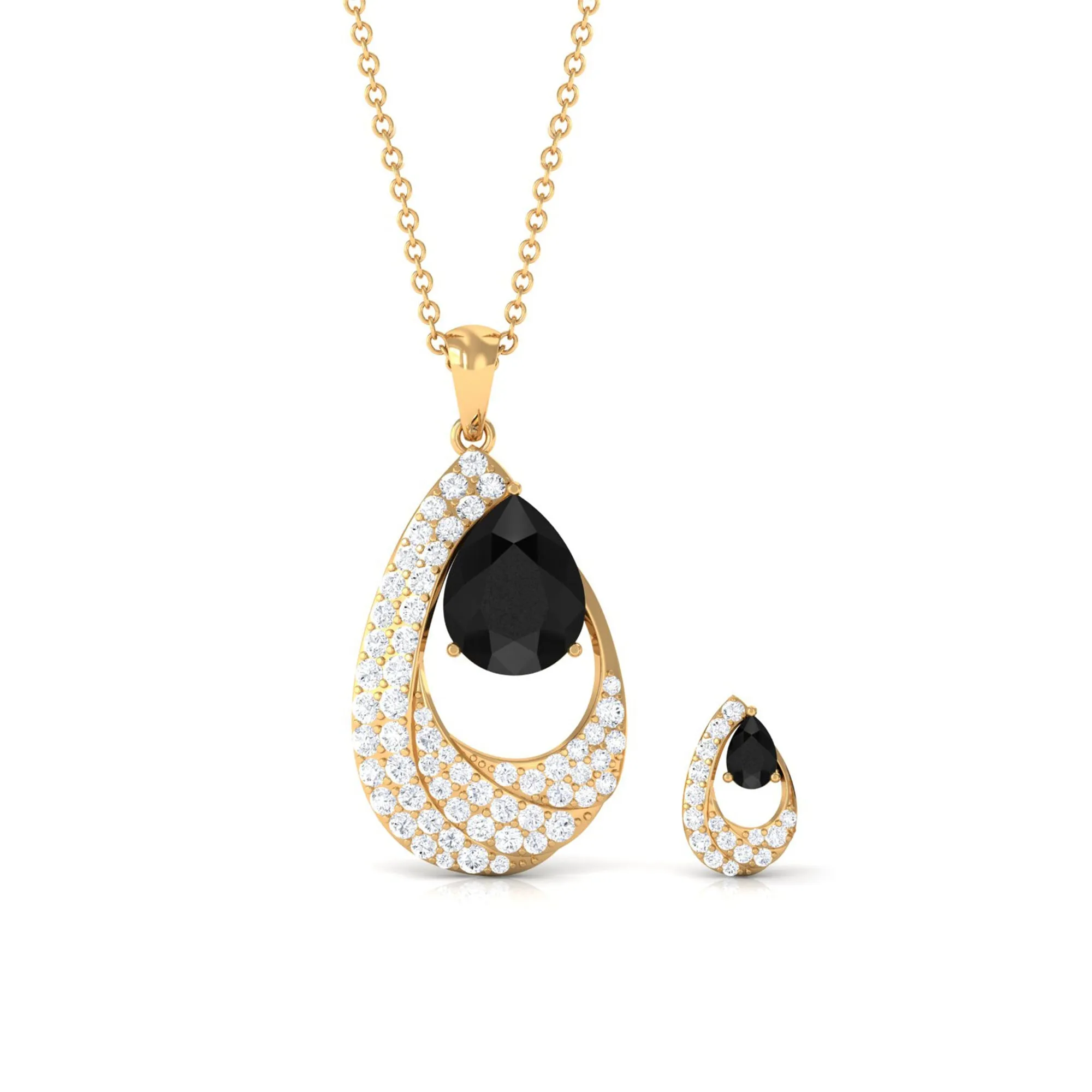 4 CT Black Onyx and Moissanite Teardrop Bridal Pendant Earrings Set