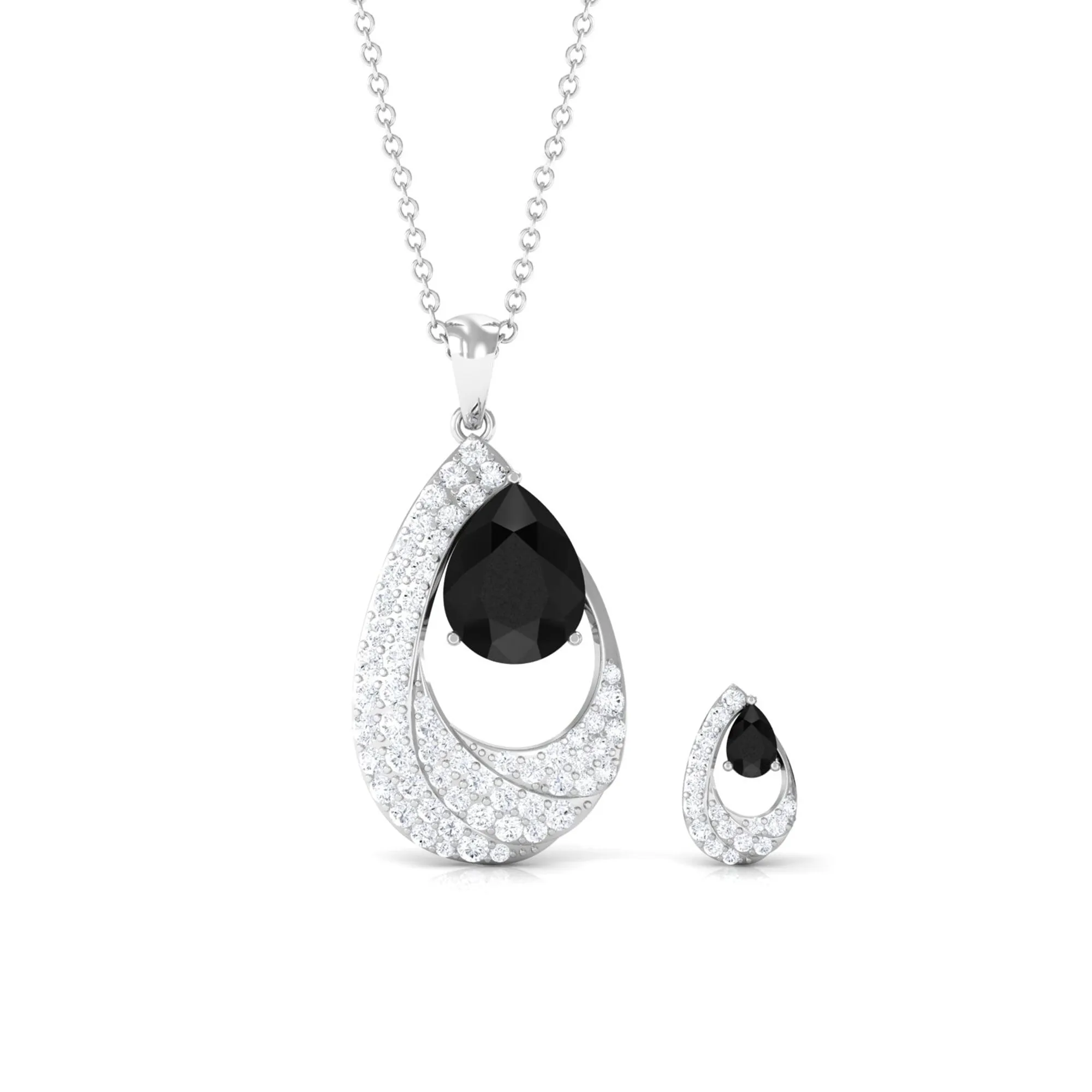 4 CT Black Onyx and Moissanite Teardrop Bridal Pendant Earrings Set
