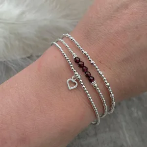 A Dainty January Birthstone Garnet Bracelet Set, January Stacking Bracelets for Women in Sterling Silver