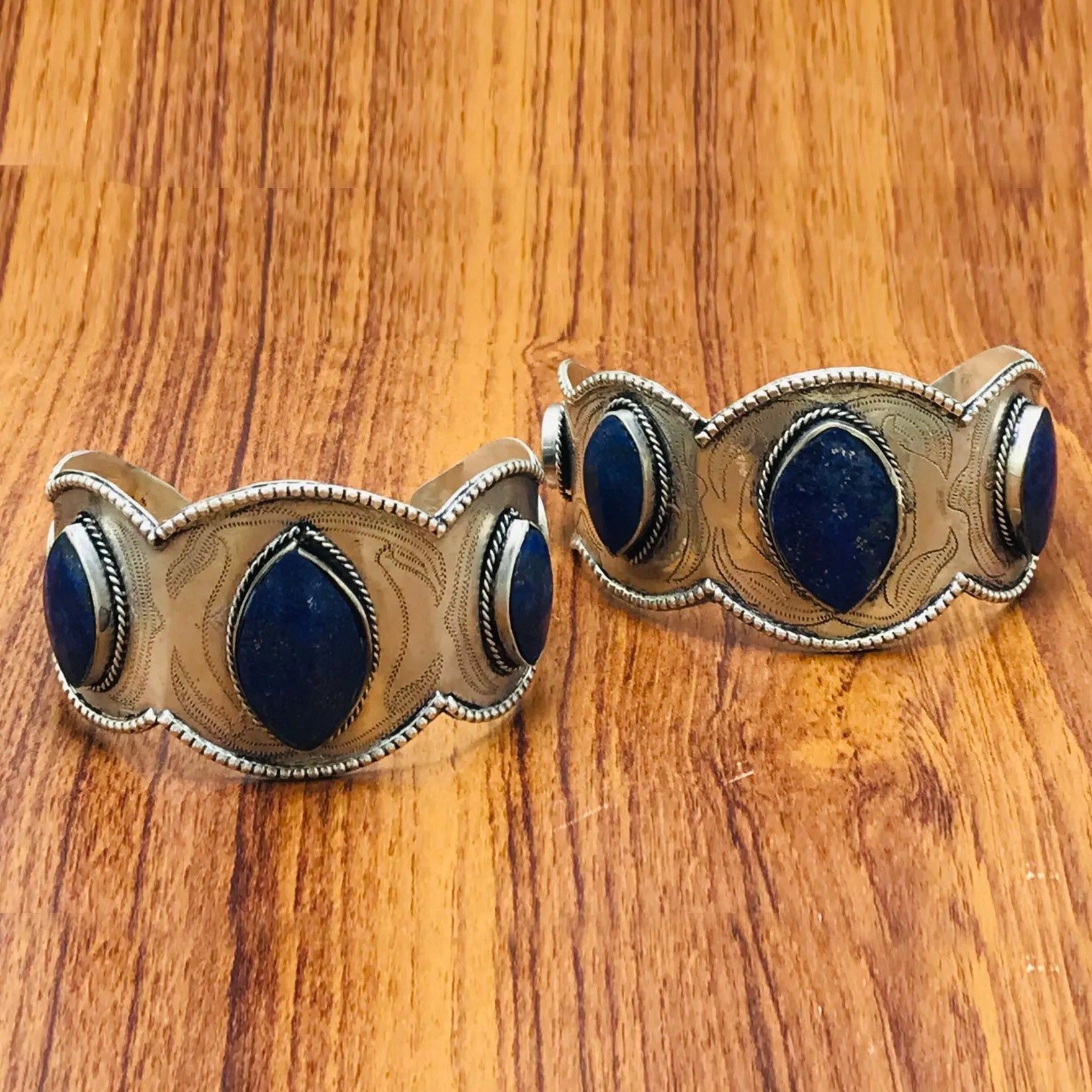 Antique Turkmen Silver Lapis Lazuli Bracelet