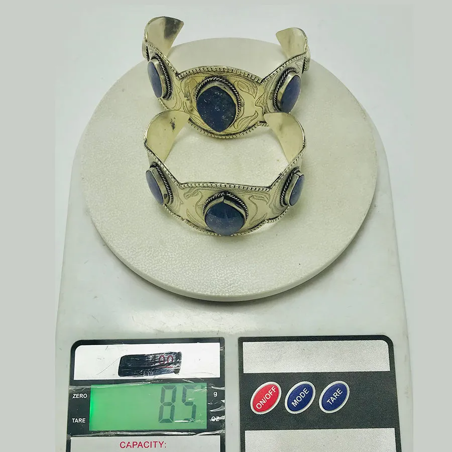 Antique Turkmen Silver Lapis Lazuli Bracelet