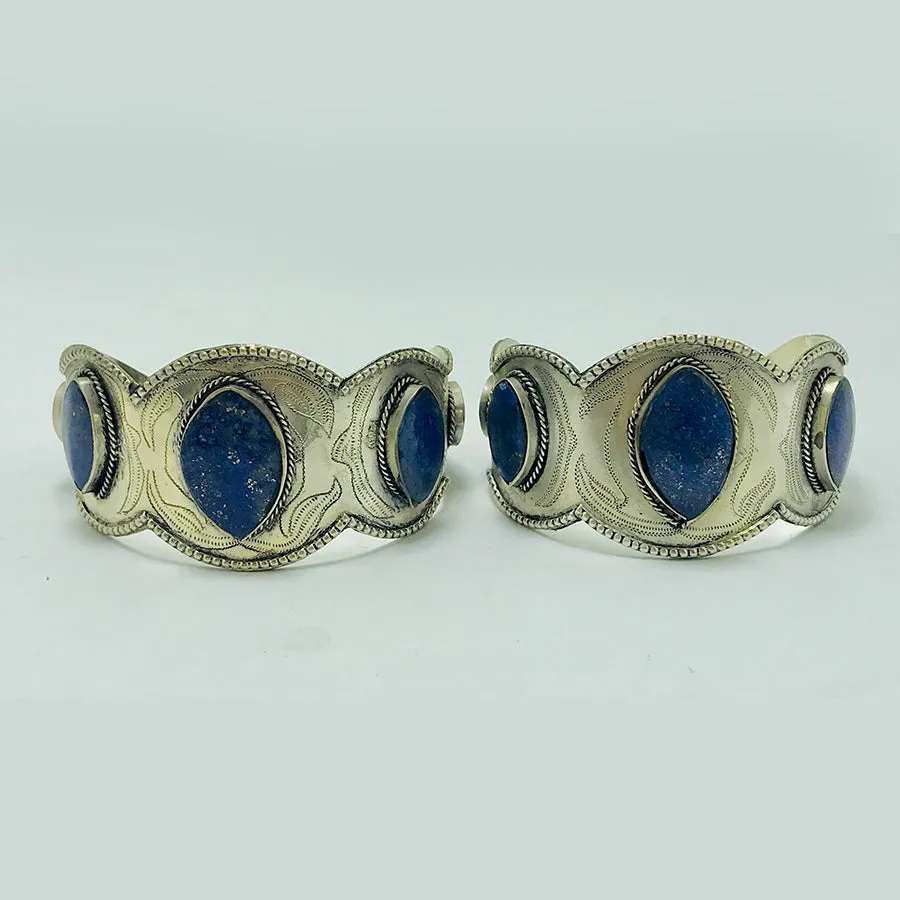 Antique Turkmen Silver Lapis Lazuli Bracelet