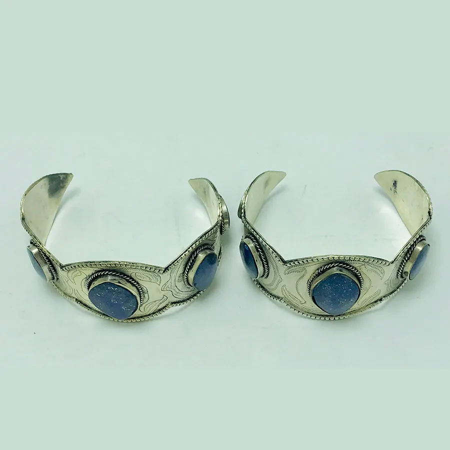 Antique Turkmen Silver Lapis Lazuli Bracelet
