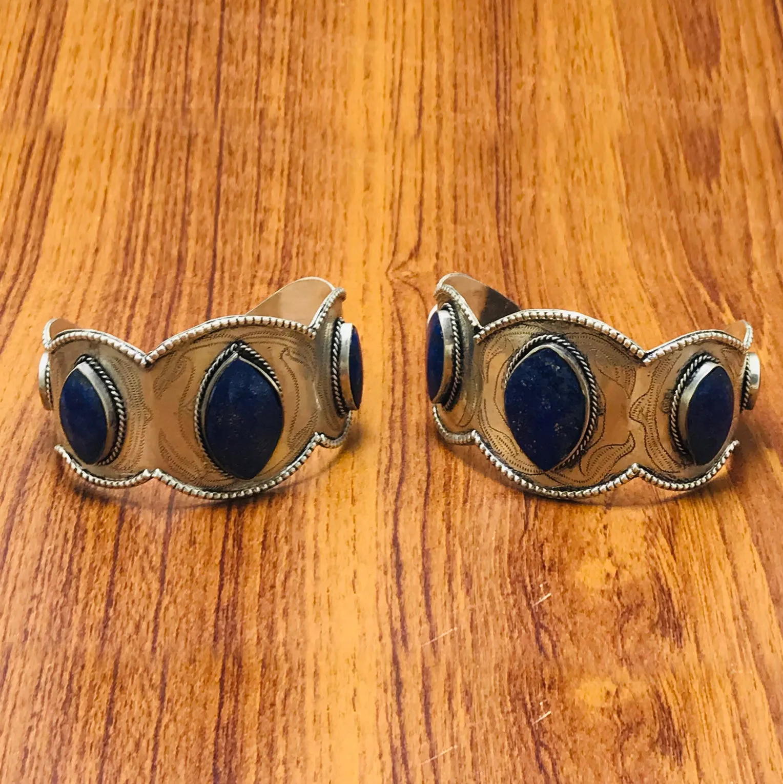 Antique Turkmen Silver Lapis Lazuli Bracelet