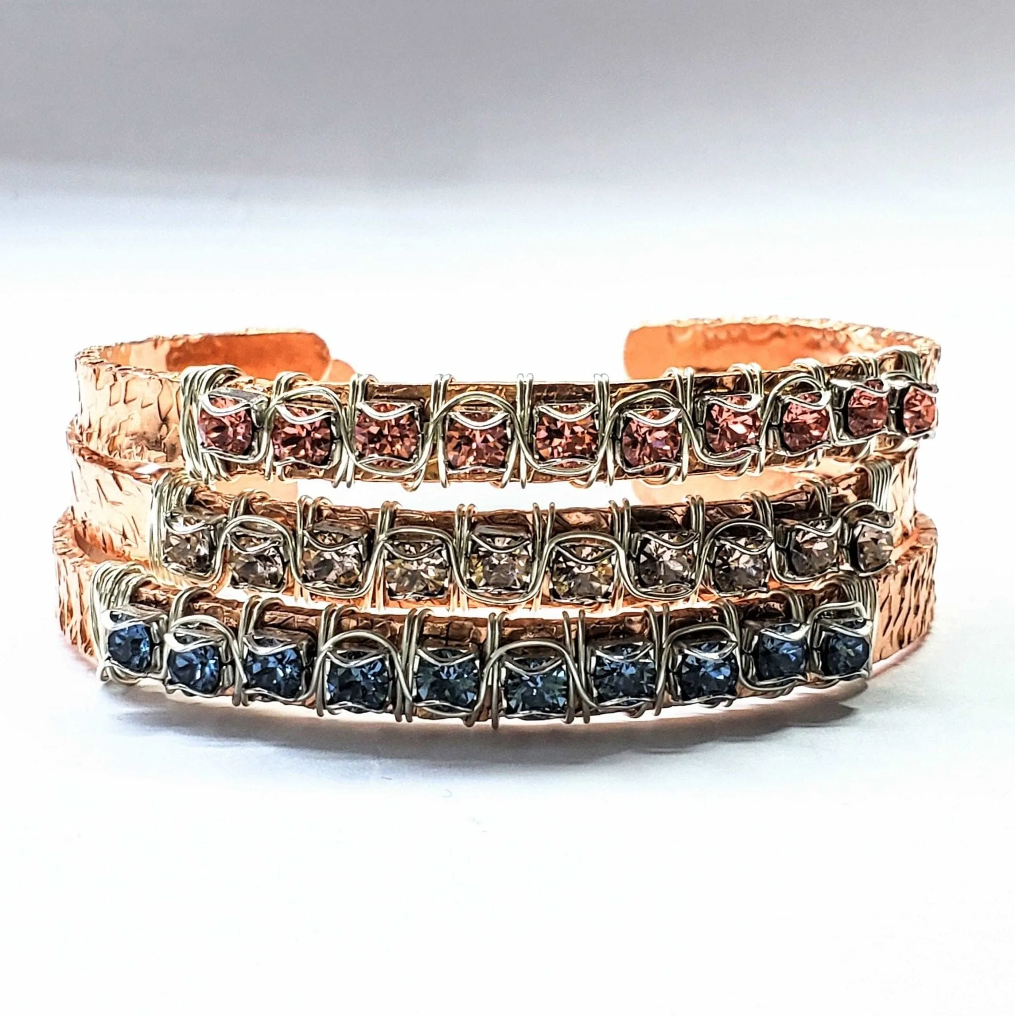 Battered For A Purpose Copper Rhinestone Cuff Bangle