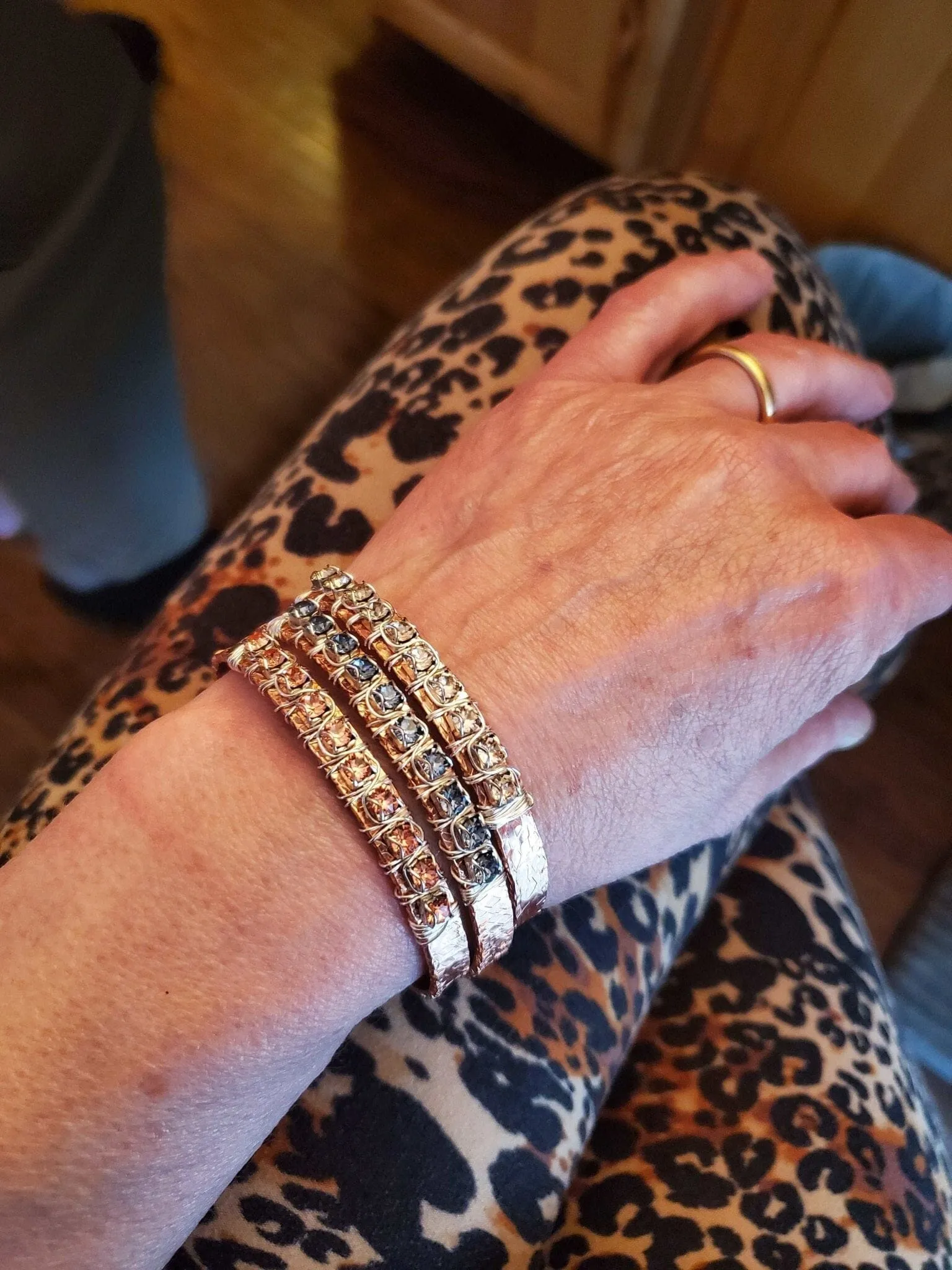 Battered For A Purpose Copper Rhinestone Cuff Bangle