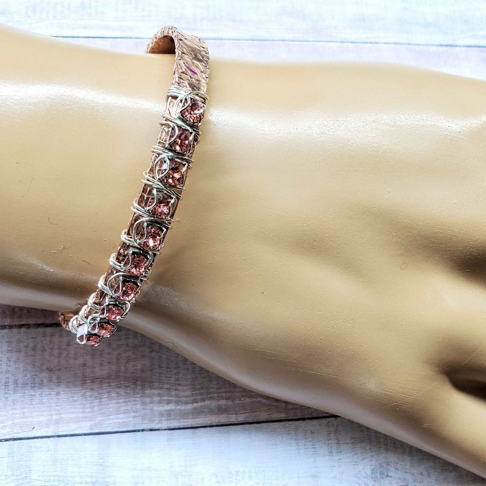 Battered For A Purpose Copper Rhinestone Cuff Bangle