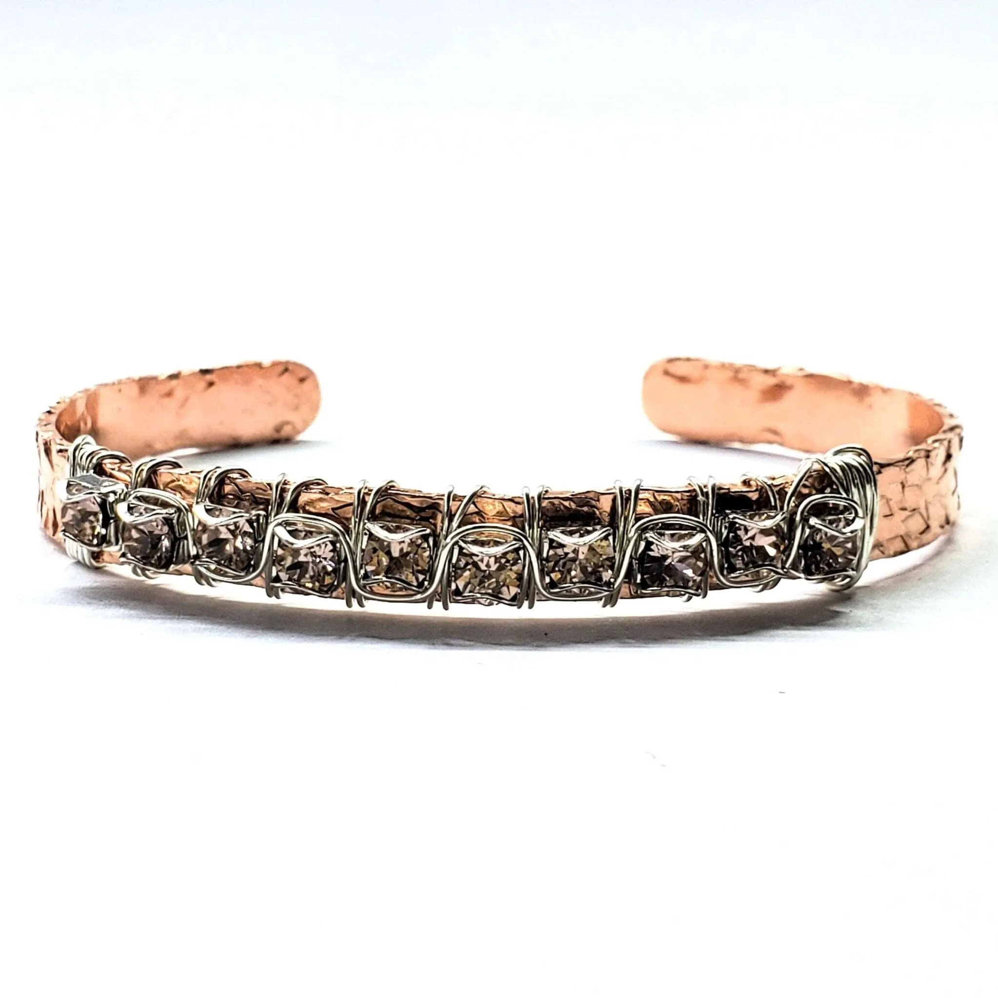 Battered For A Purpose Copper Rhinestone Cuff Bangle