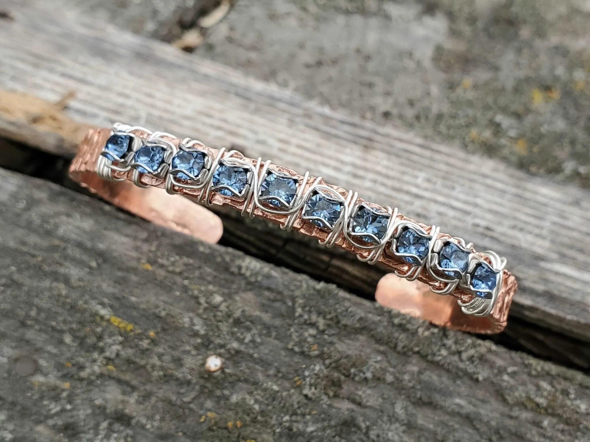 Battered For A Purpose Copper Rhinestone Cuff Bangle