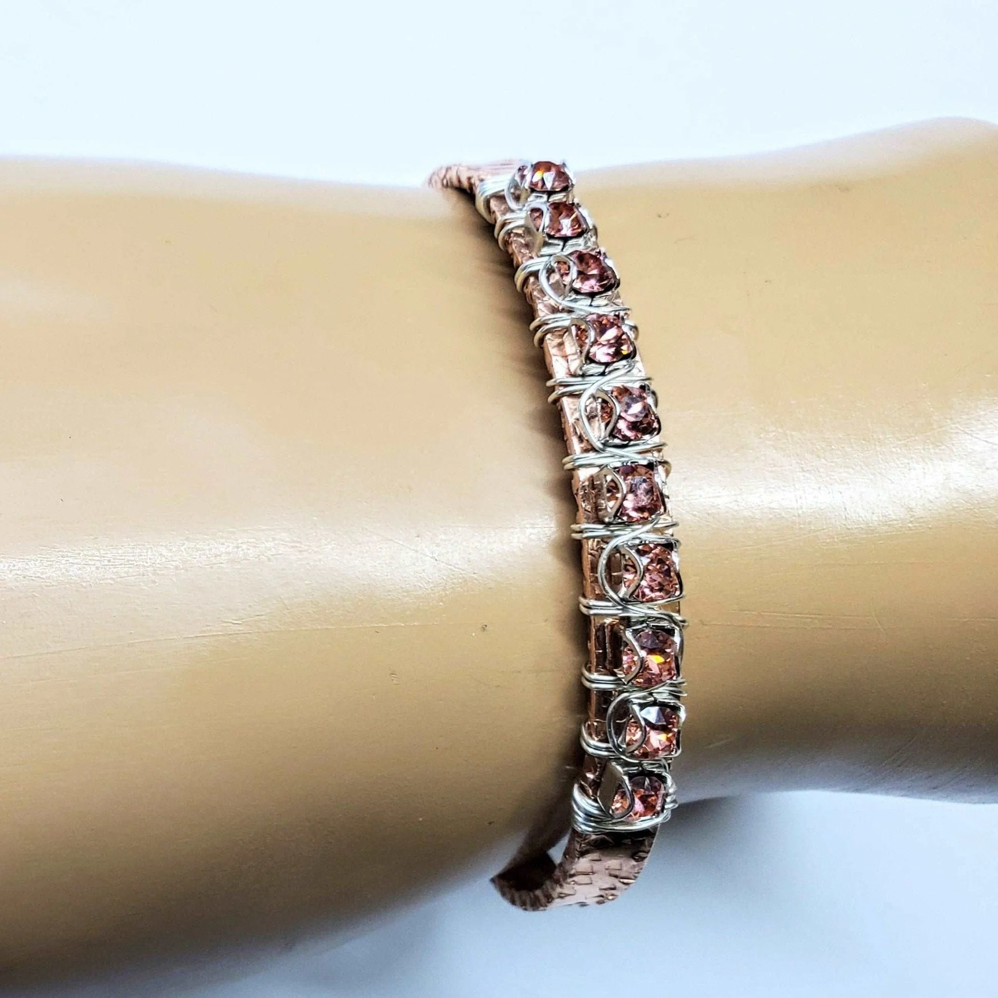 Battered For A Purpose Copper Rhinestone Cuff Bangle