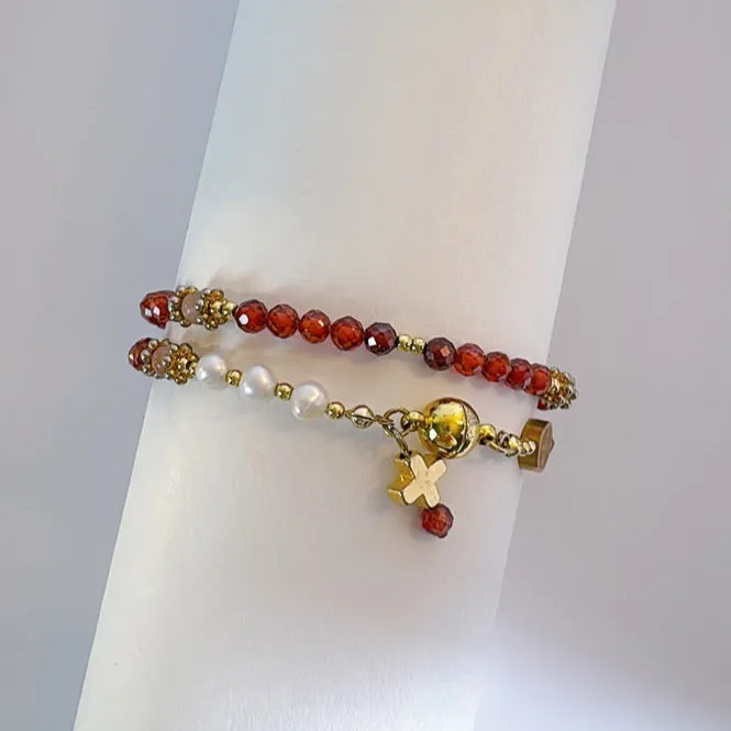 Beautiful Orange Garnets with Freshwater Pearls Rosary Magnetic Bracelet