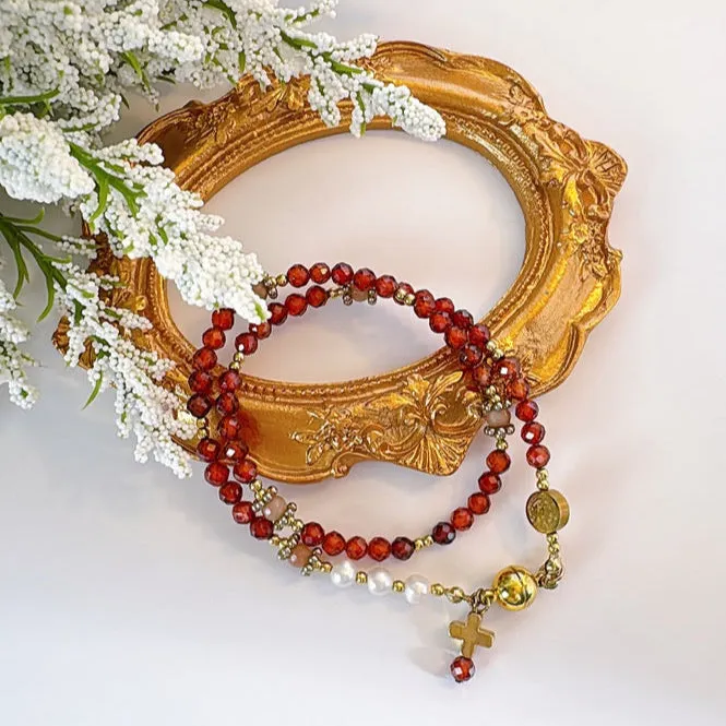 Beautiful Orange Garnets with Freshwater Pearls Rosary Magnetic Bracelet