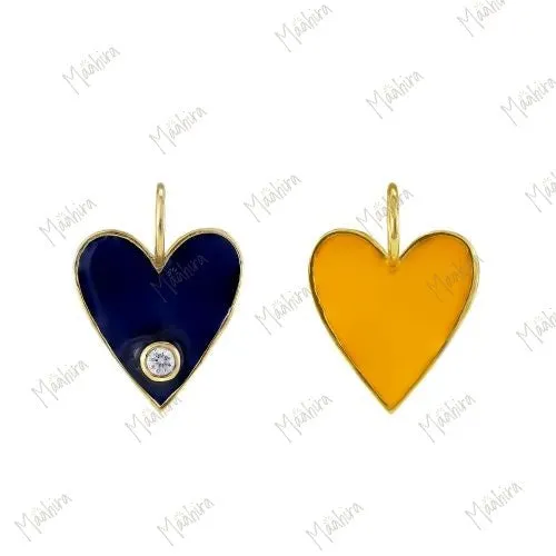 Bi- shaded Enamel Heart Pendant with Diamond Stud