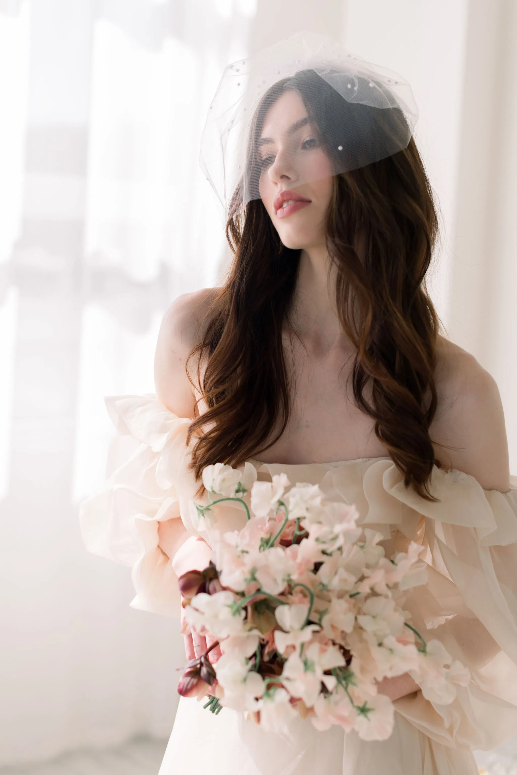 Birdcage veil - Tulle birdcage veil with gathered pearl accents