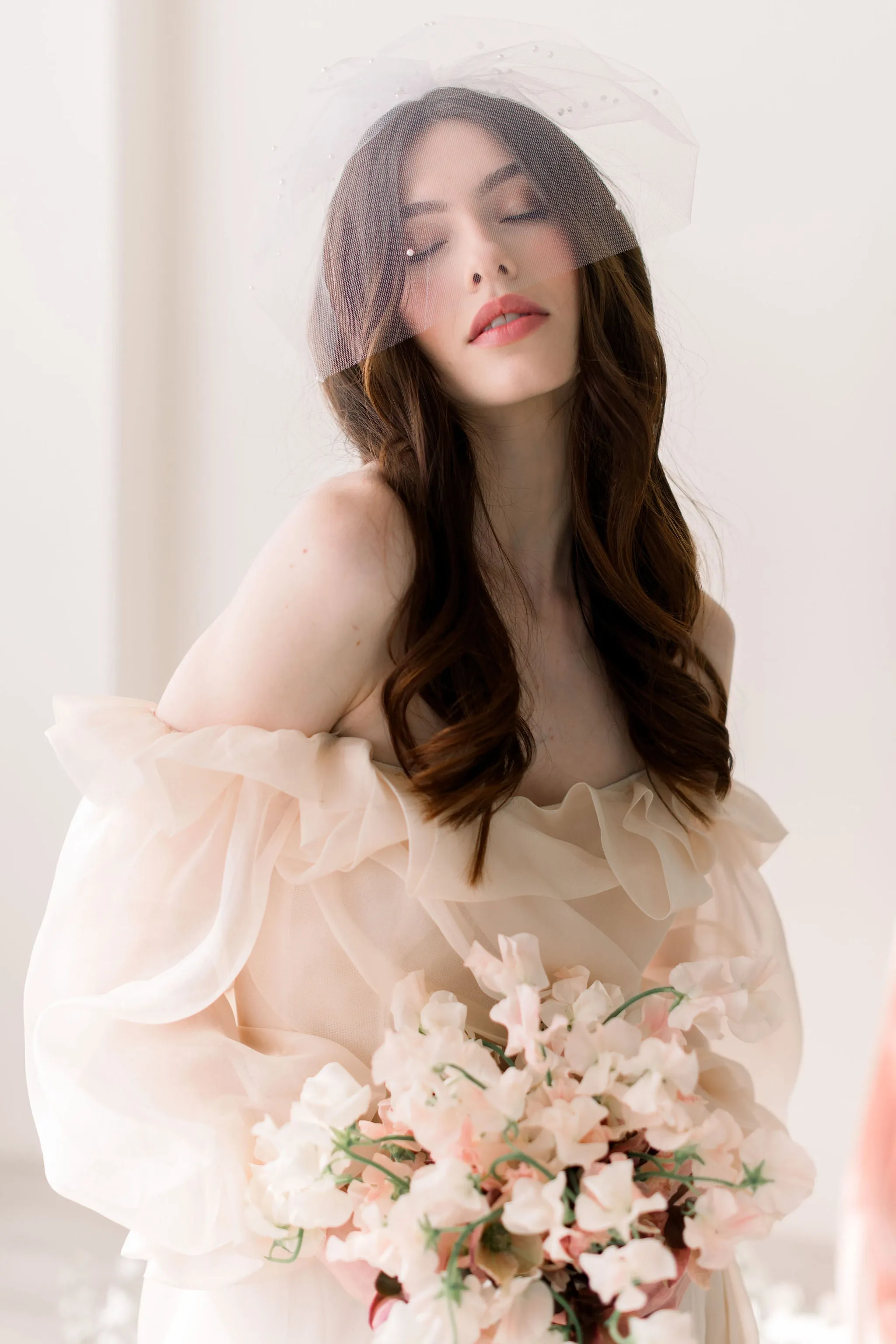 Birdcage veil - Tulle birdcage veil with gathered pearl accents