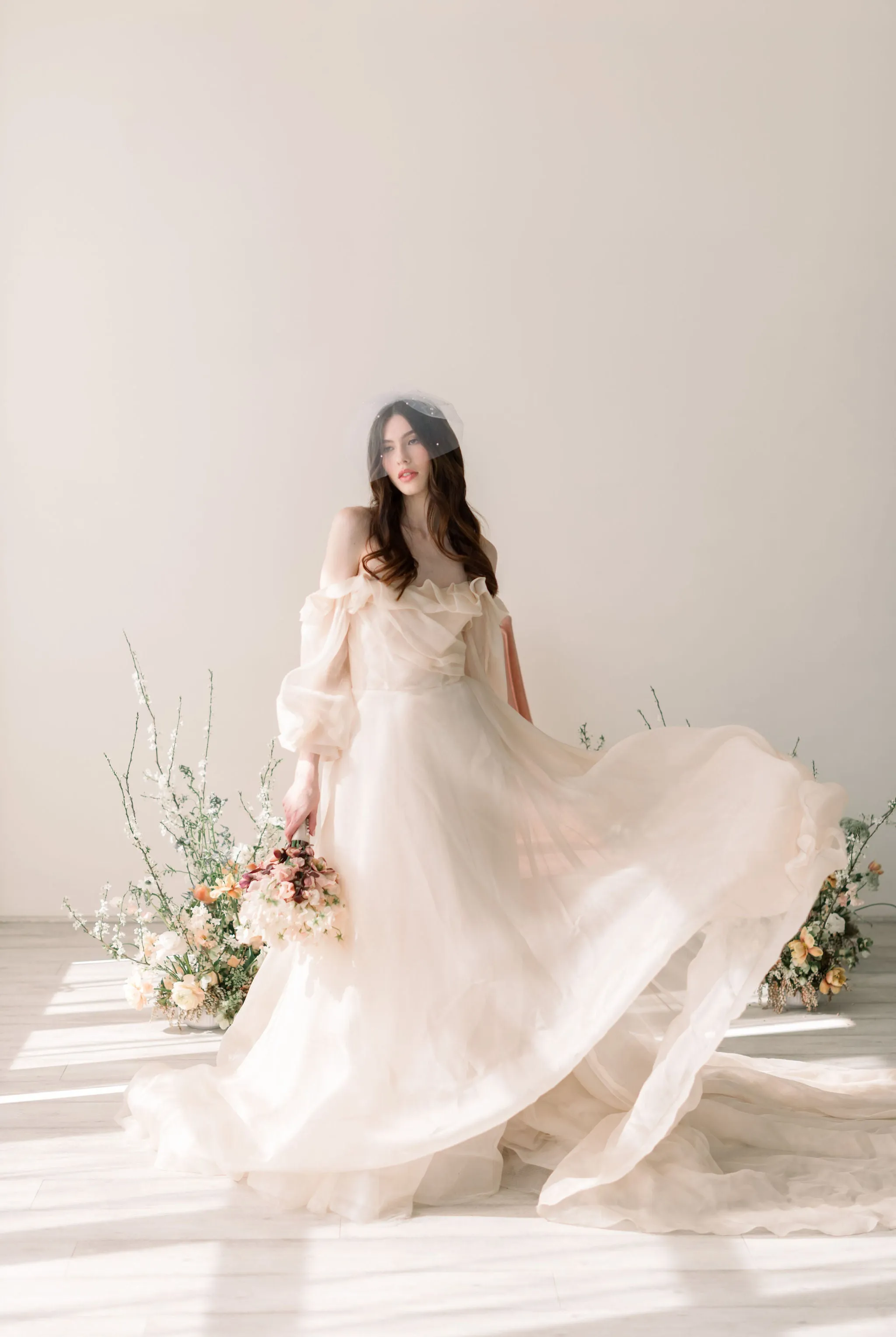 Birdcage veil - Tulle birdcage veil with gathered pearl accents