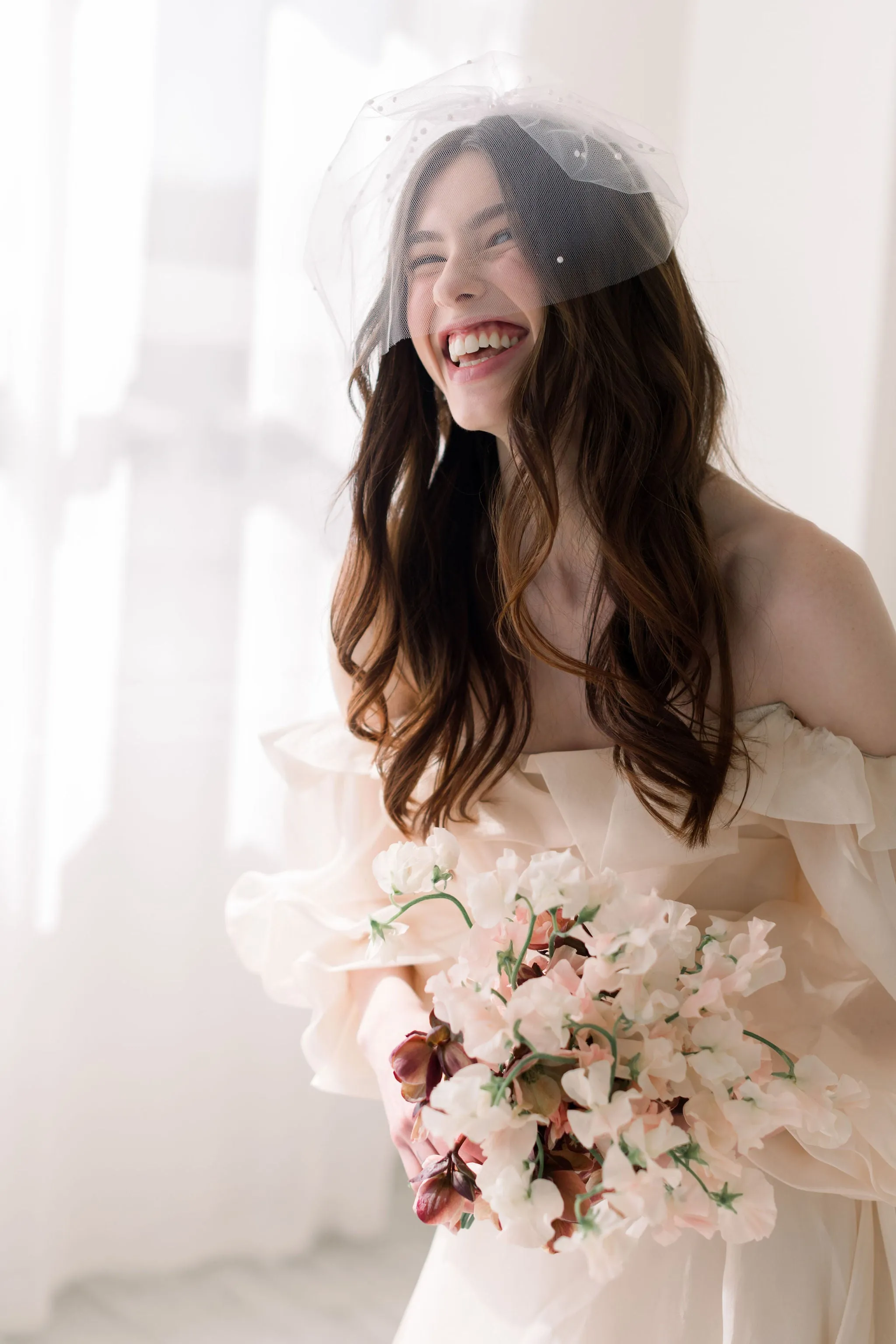 Birdcage veil - Tulle birdcage veil with gathered pearl accents