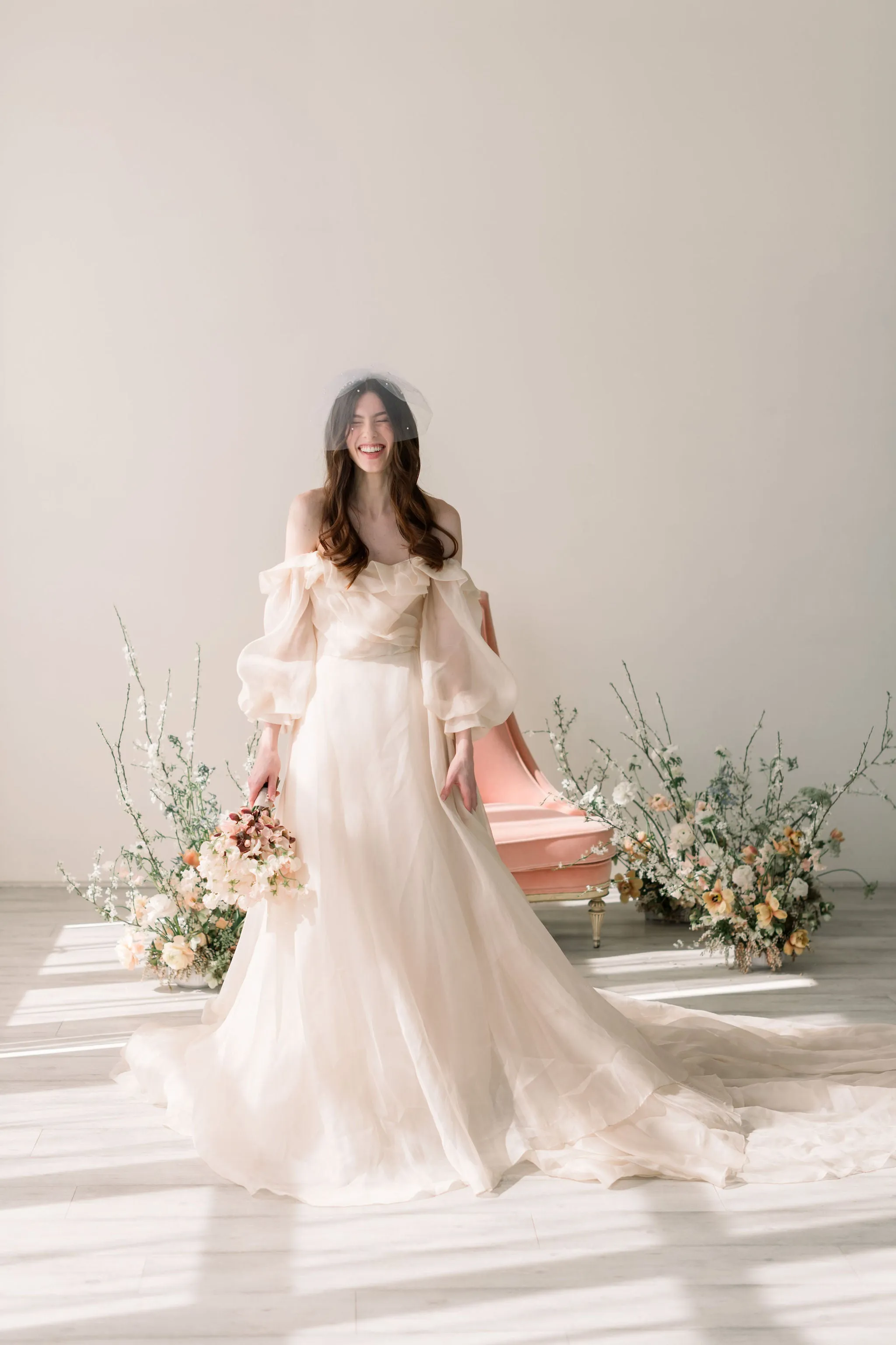 Birdcage veil - Tulle birdcage veil with gathered pearl accents