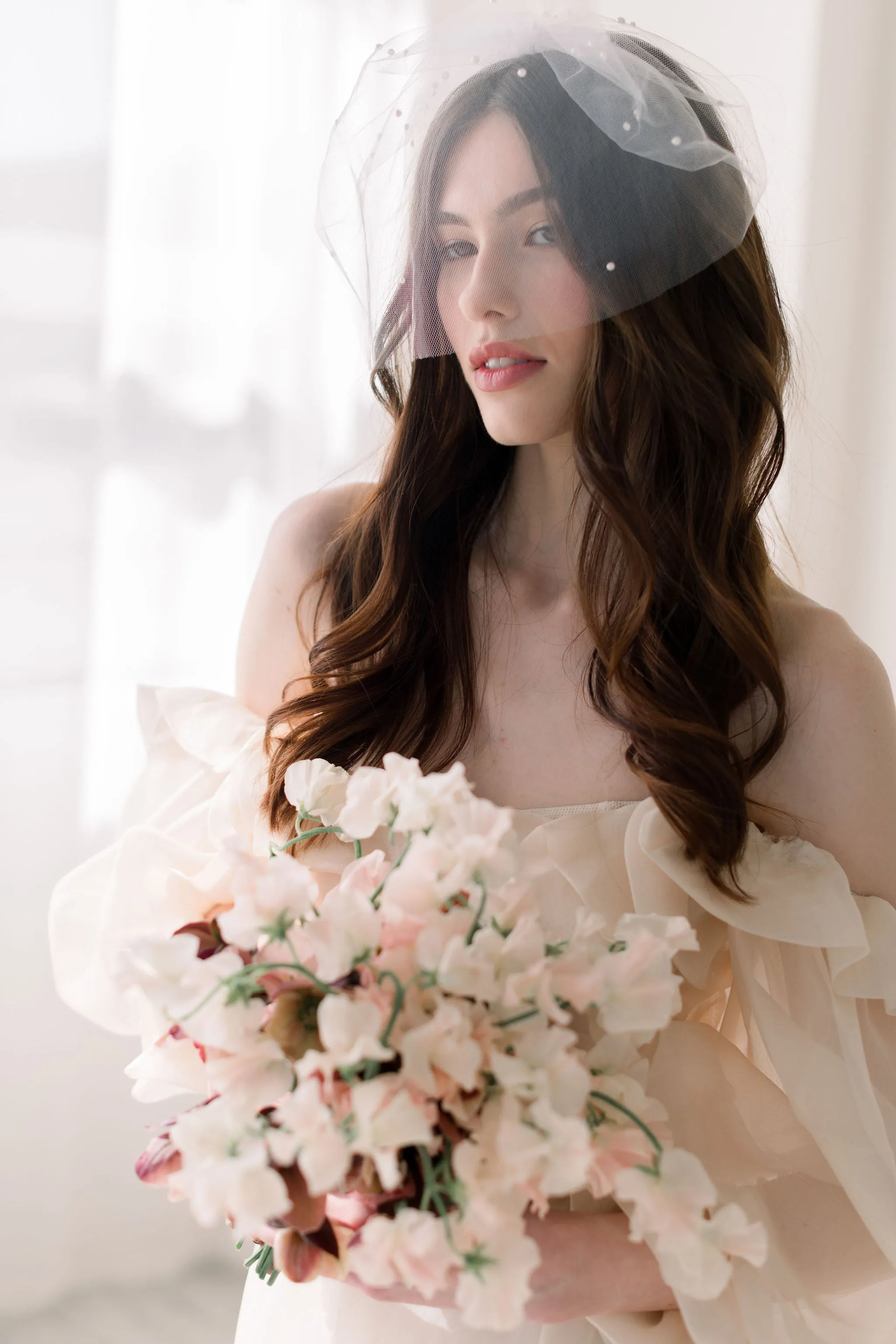 Birdcage veil - Tulle birdcage veil with gathered pearl accents