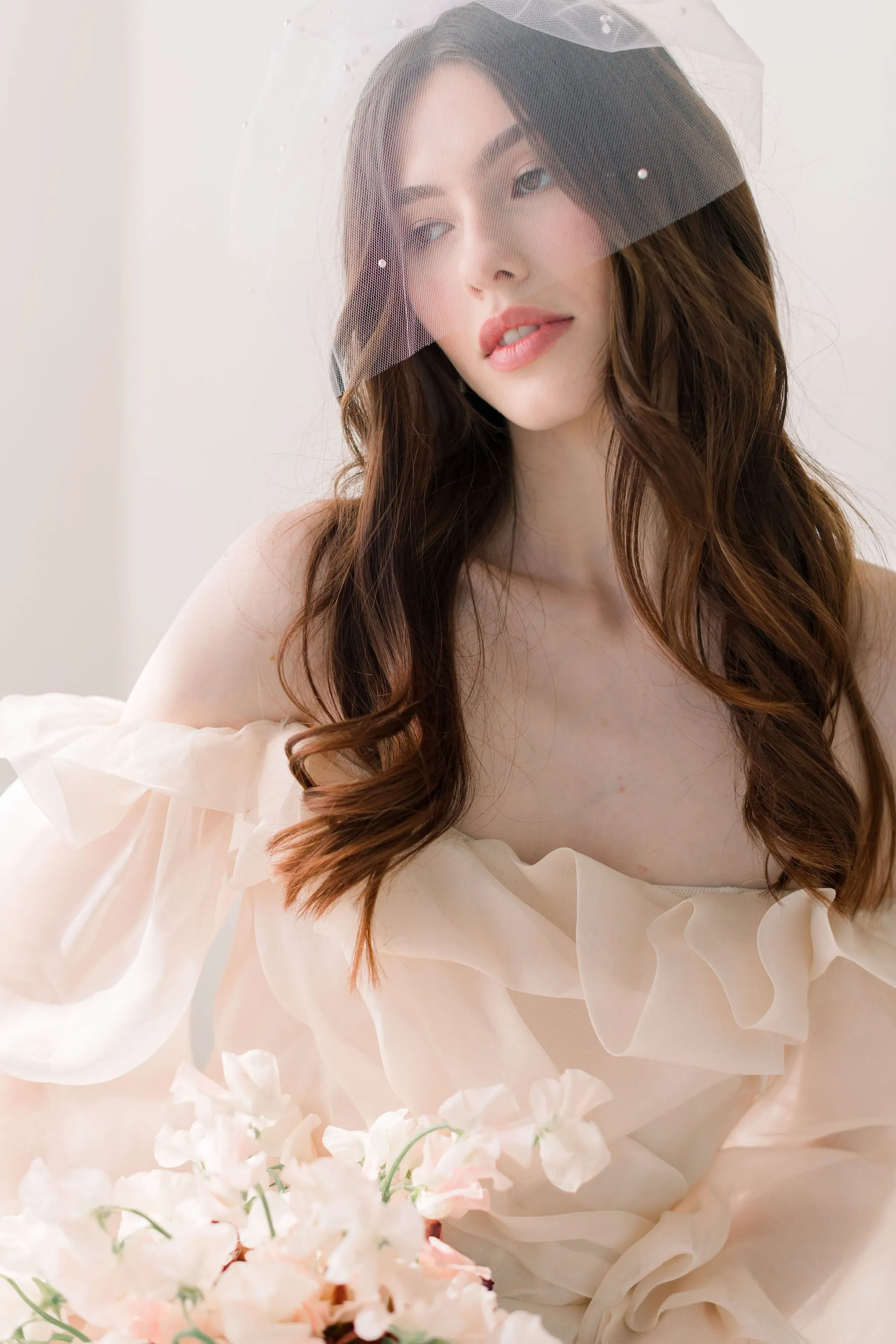 Birdcage veil - Tulle birdcage veil with gathered pearl accents