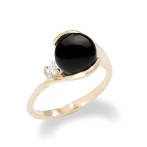 Black Coral Ring in Gold with Diamonds