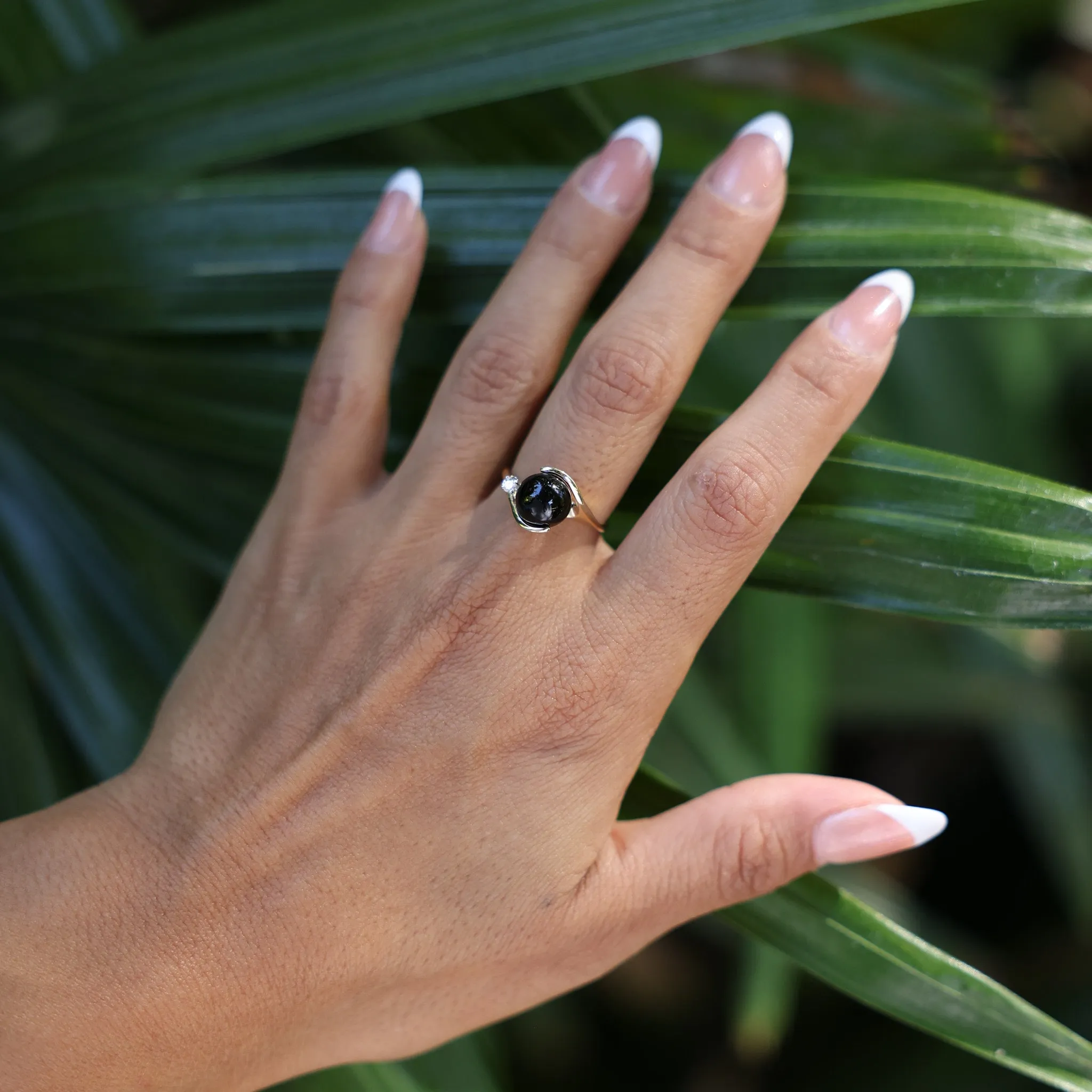 Black Coral Ring in Gold with Diamonds