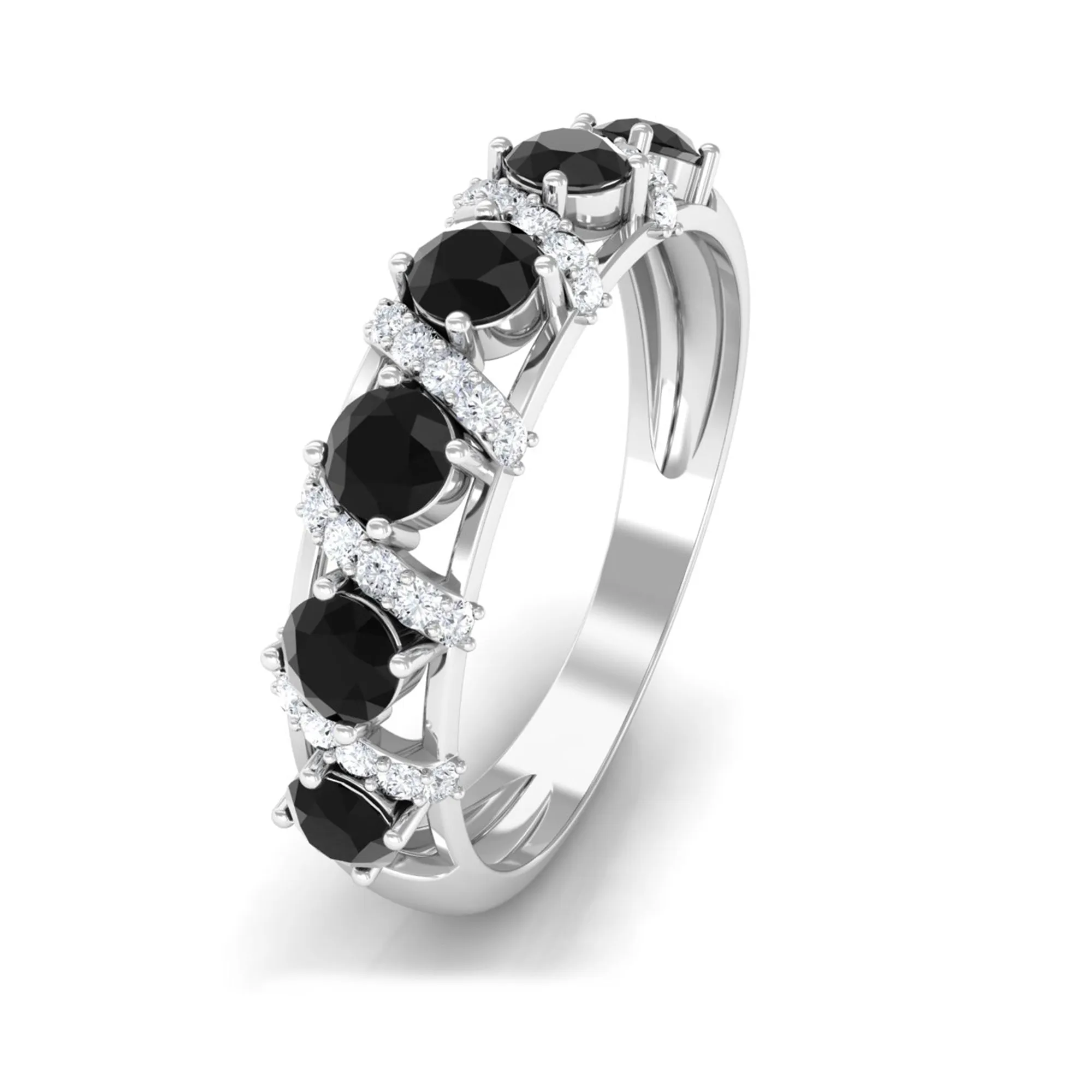 Black Onyx and Diamond Designer Anniversary Ring