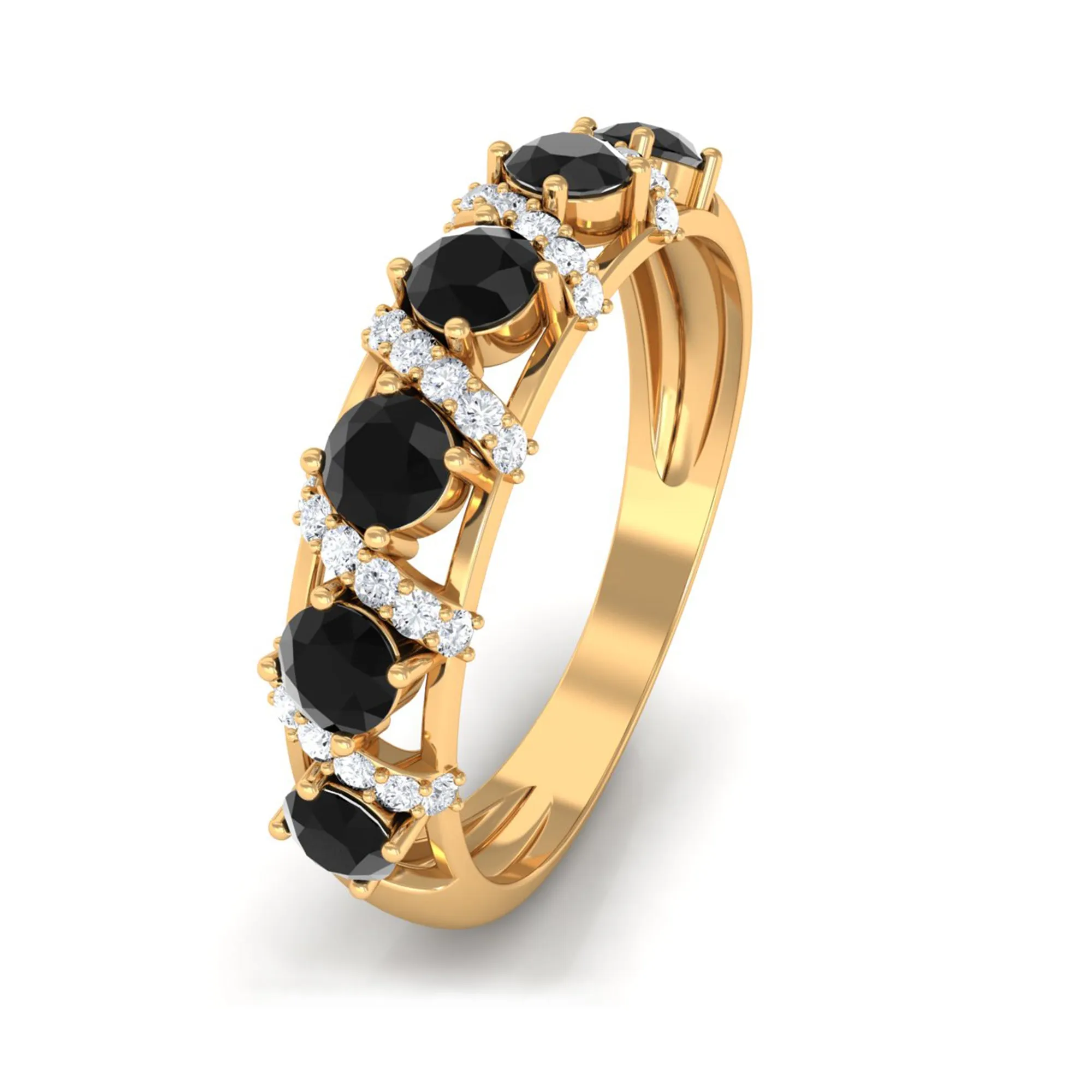 Black Onyx and Diamond Designer Anniversary Ring