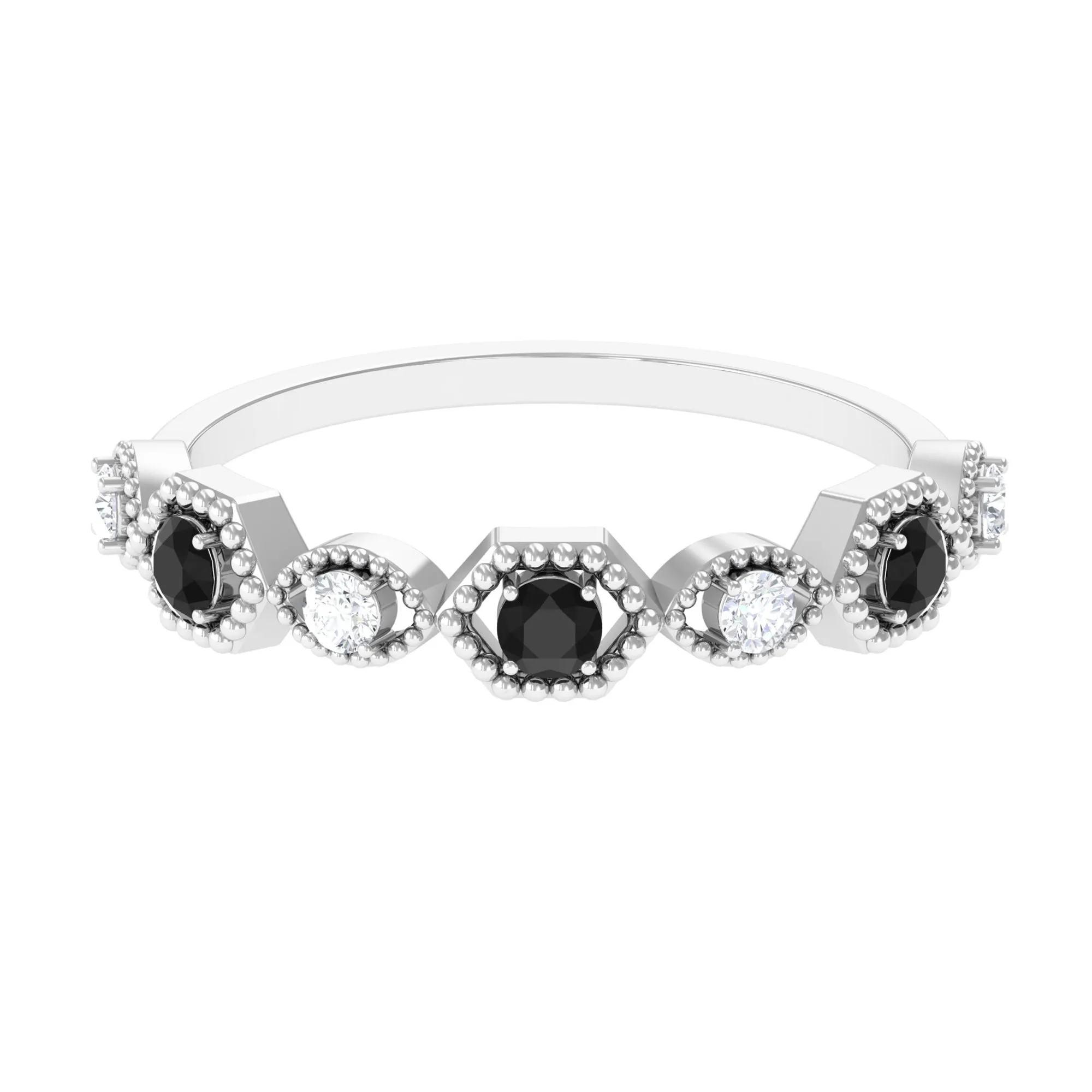 Black Onyx and Diamond Geometric Half Eternity Ring