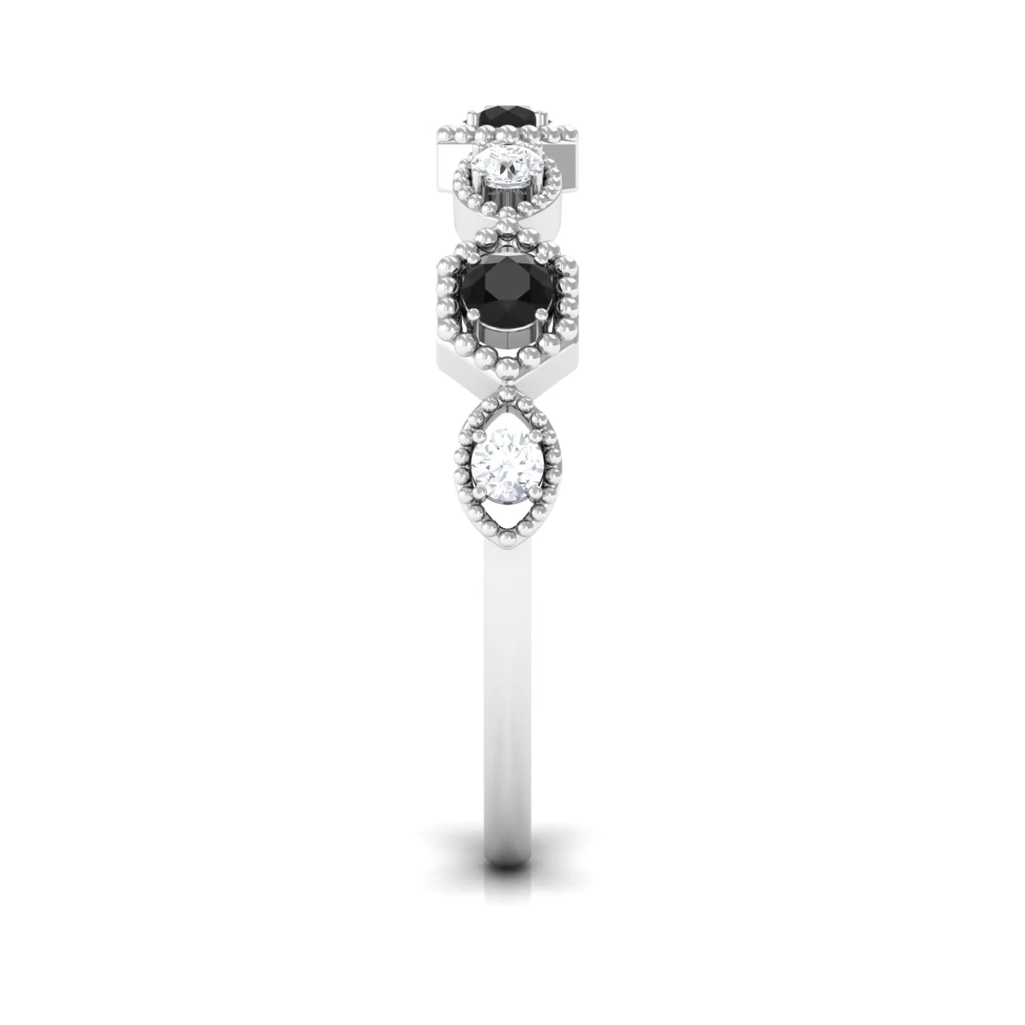 Black Onyx and Diamond Geometric Half Eternity Ring