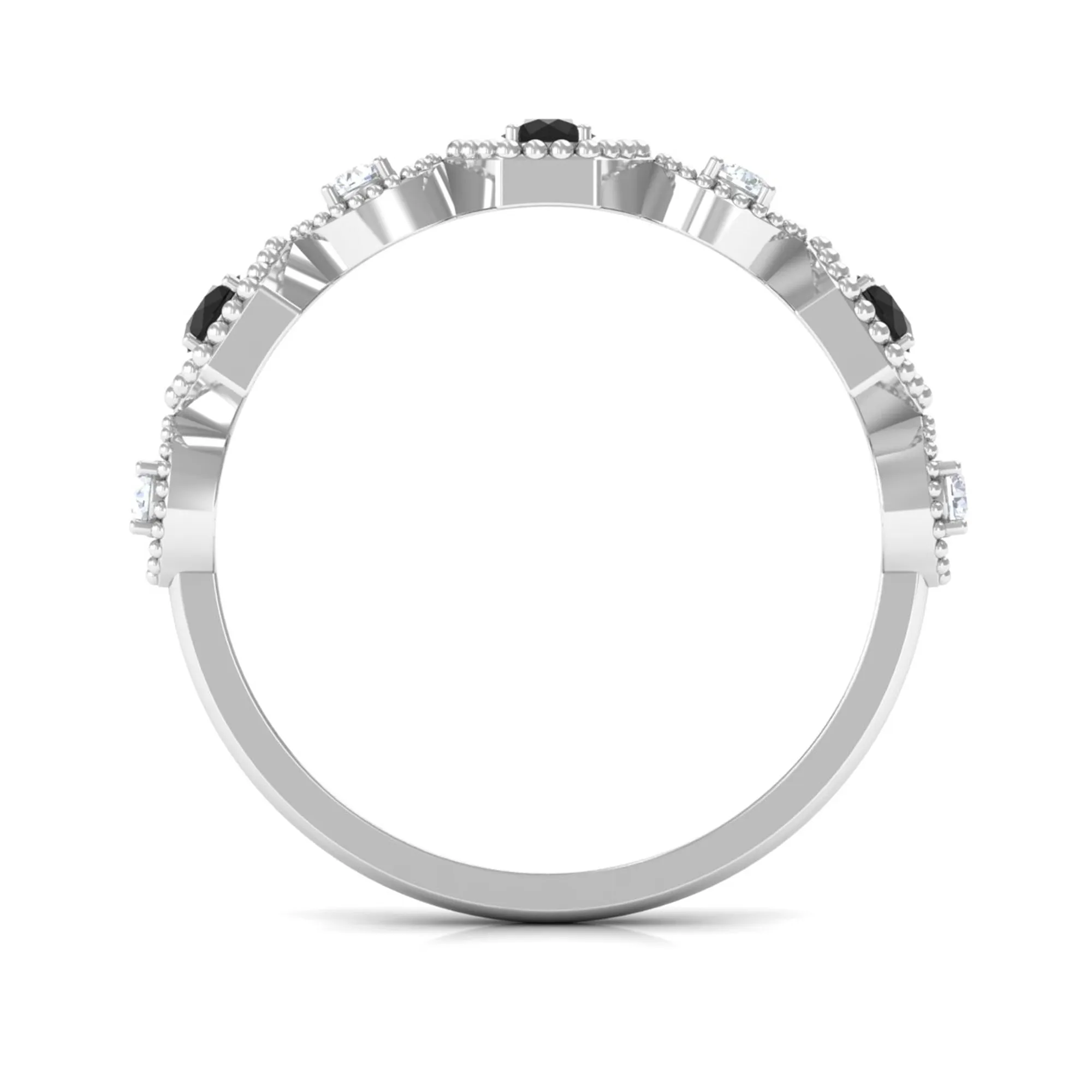 Black Onyx and Diamond Geometric Half Eternity Ring