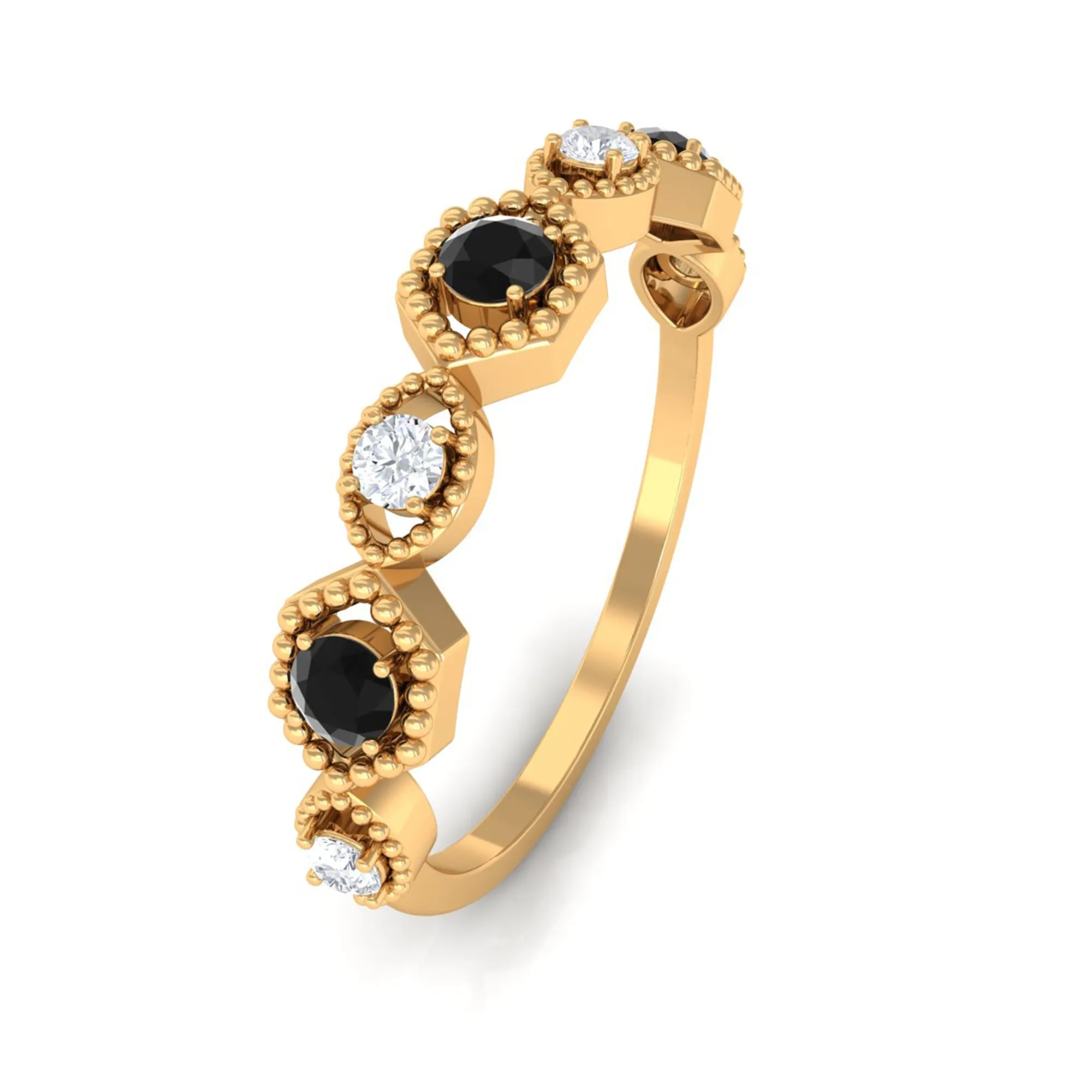 Black Onyx and Diamond Geometric Half Eternity Ring