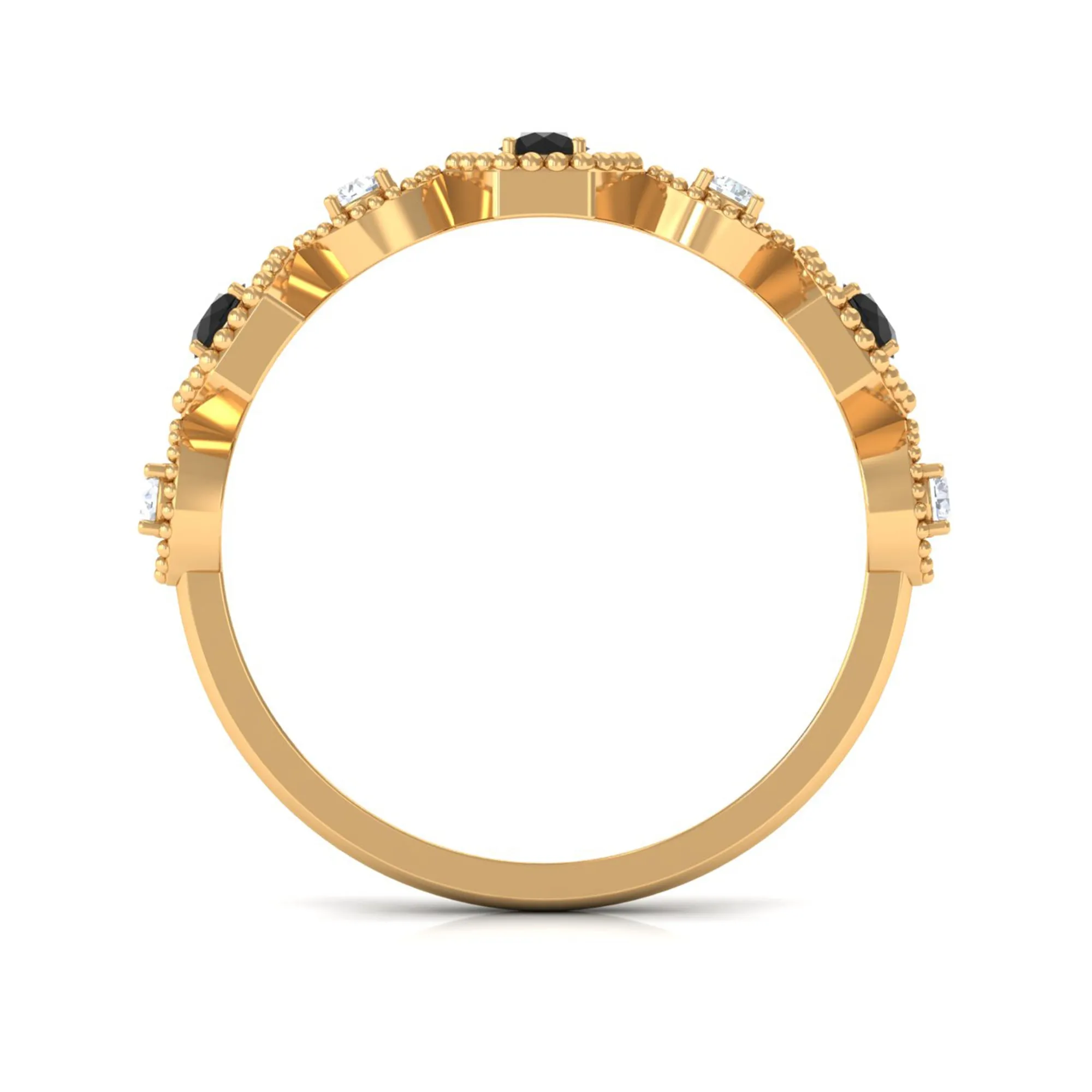 Black Onyx and Diamond Geometric Half Eternity Ring