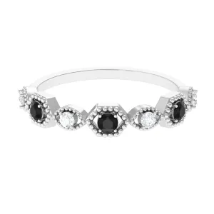 Black Onyx and Diamond Geometric Half Eternity Ring