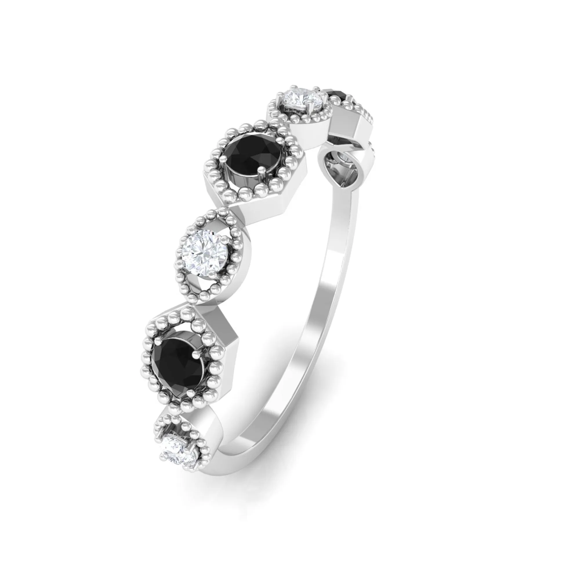 Black Onyx and Diamond Geometric Half Eternity Ring