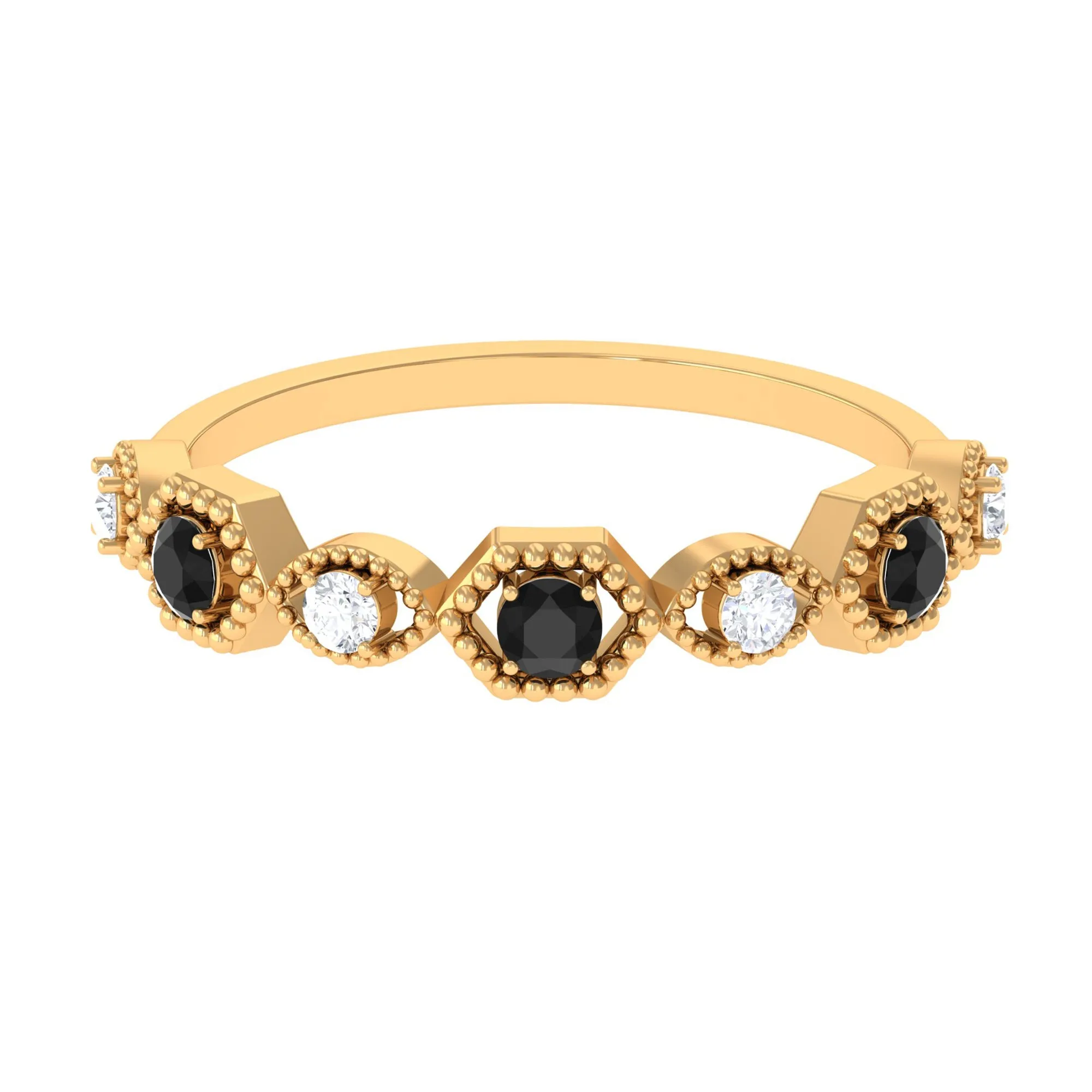 Black Onyx and Diamond Geometric Half Eternity Ring