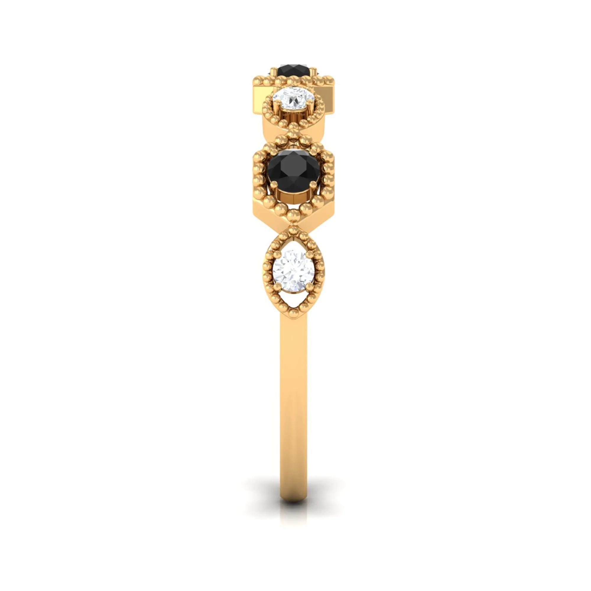 Black Onyx and Diamond Geometric Half Eternity Ring