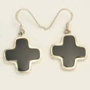 Black Onyx Cross and Sterling Silver Earrings