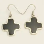 Black Onyx Cross and Sterling Silver Earrings