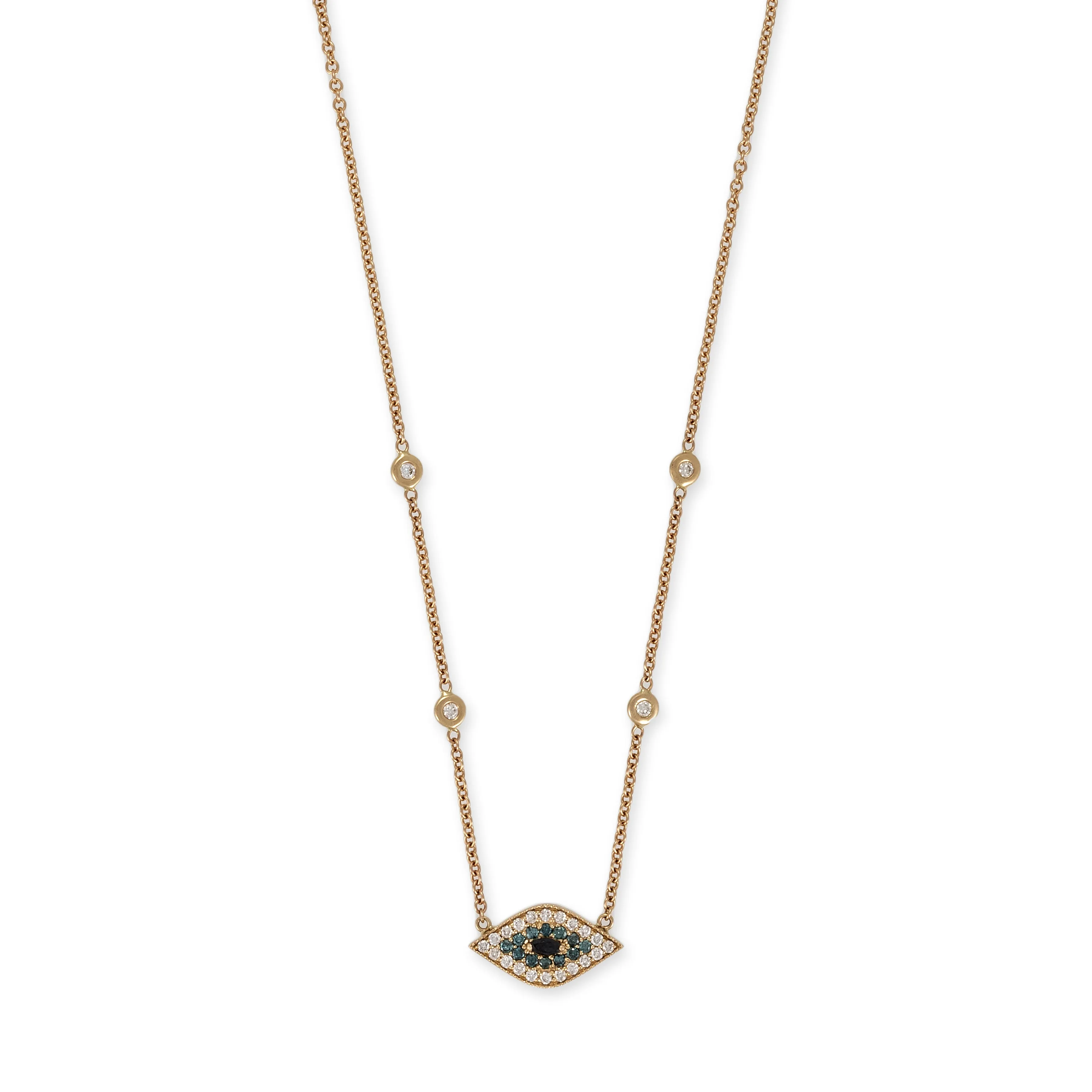 BLUE AND WHITE PAVE   MARQUISE BLACK DIAMOND EYE NECKLACE
