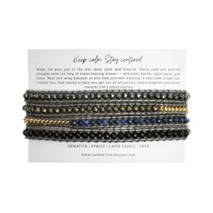 Bracelet Wrap - Hematite, Pyrite, Lapiz Lazuli, Onyx