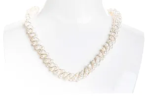 Braided White Multi Strand Freshwater Pearl Necklace 6mm