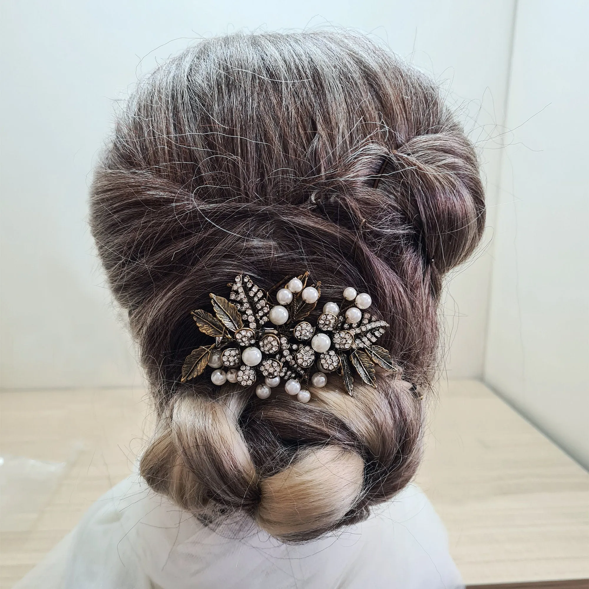 Bronze Gold Vintage Antique Due Flower Leafy Wedding Bridal Wedding Side Hair Comb Bridesmaid
