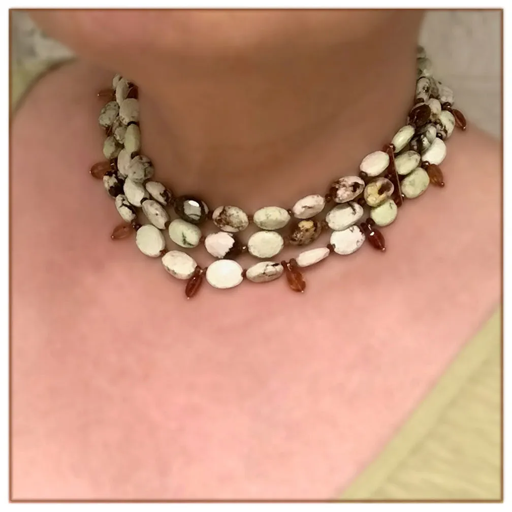 Chrysoprase and Hessonite Necklace