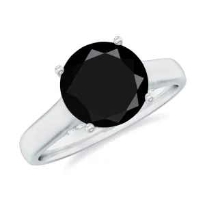 Classic Black Onyx Solitaire Ring with Surprise Diamond Accent