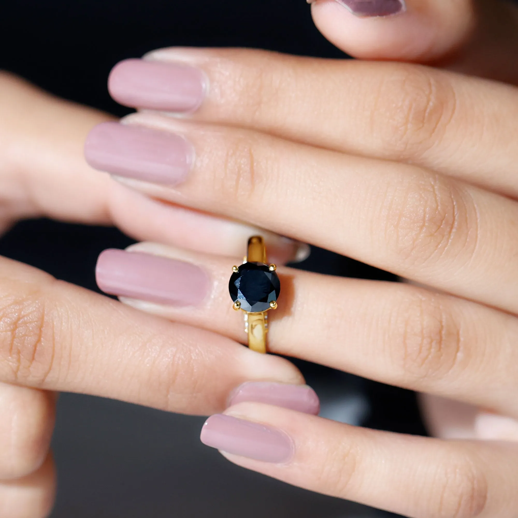 Classic Black Onyx Solitaire Ring with Surprise Diamond Accent