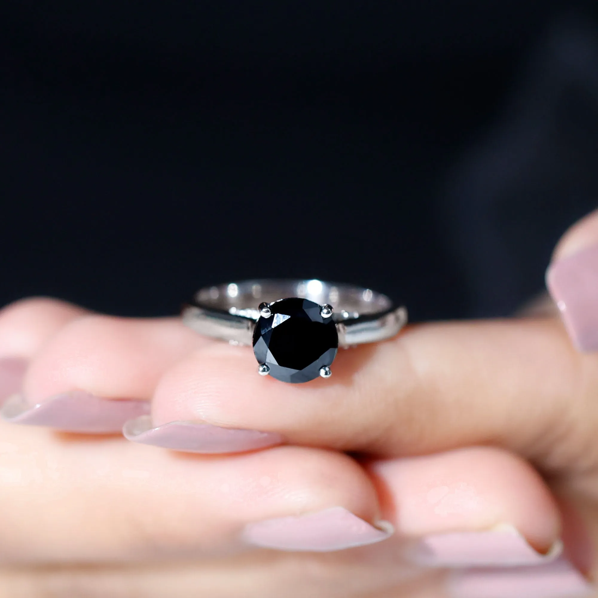 Classic Black Onyx Solitaire Ring with Surprise Diamond Accent