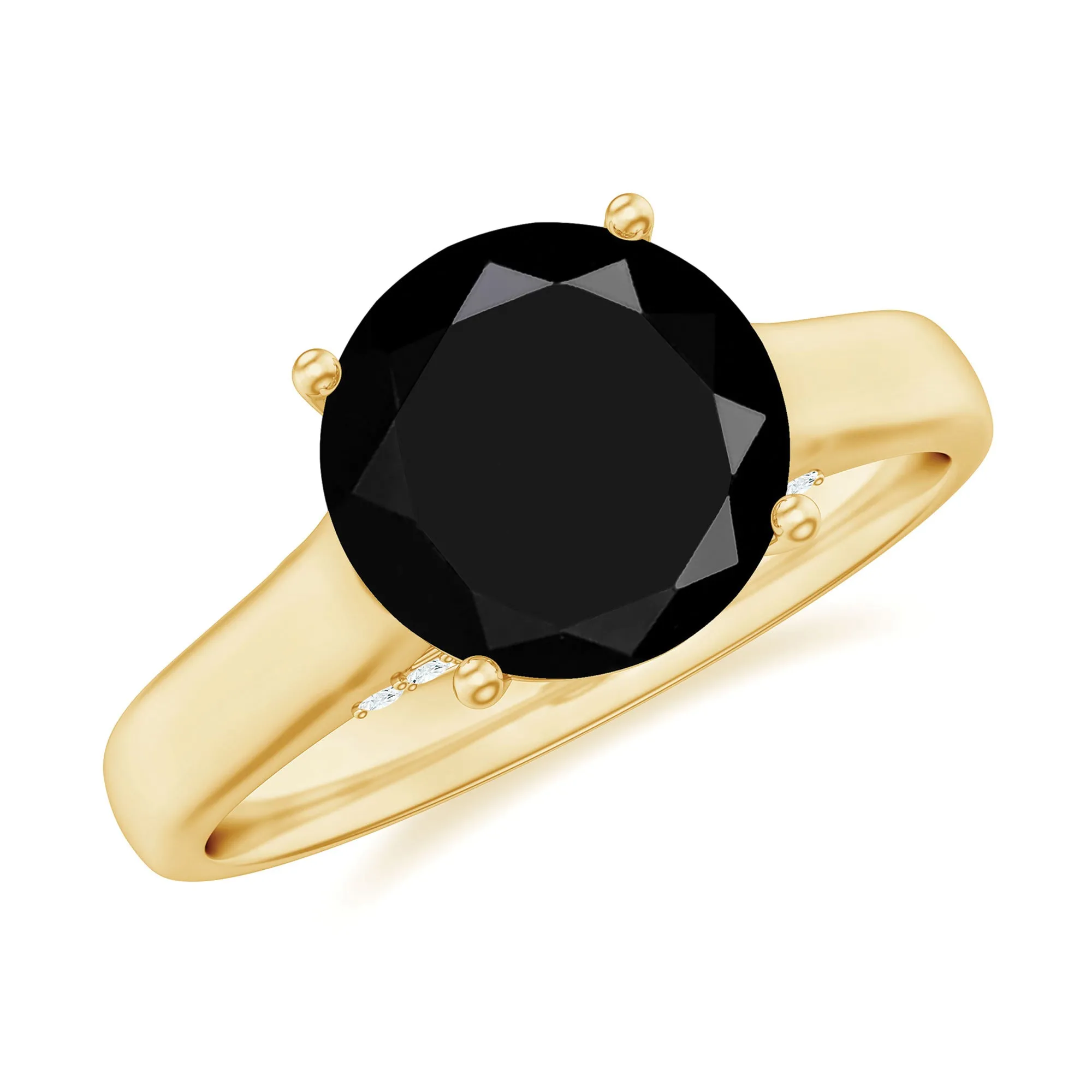 Classic Black Onyx Solitaire Ring with Surprise Diamond Accent