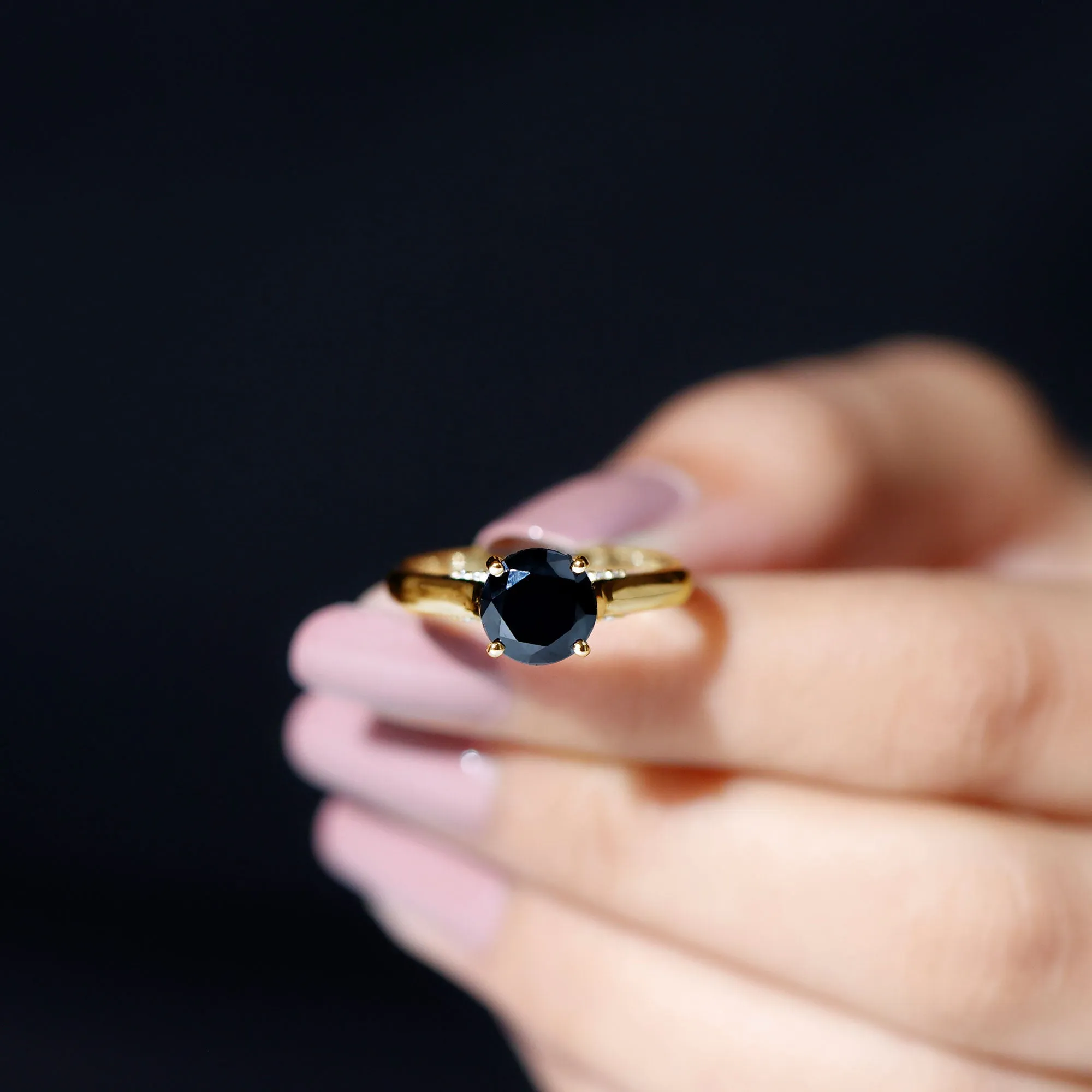 Classic Black Onyx Solitaire Ring with Surprise Diamond Accent