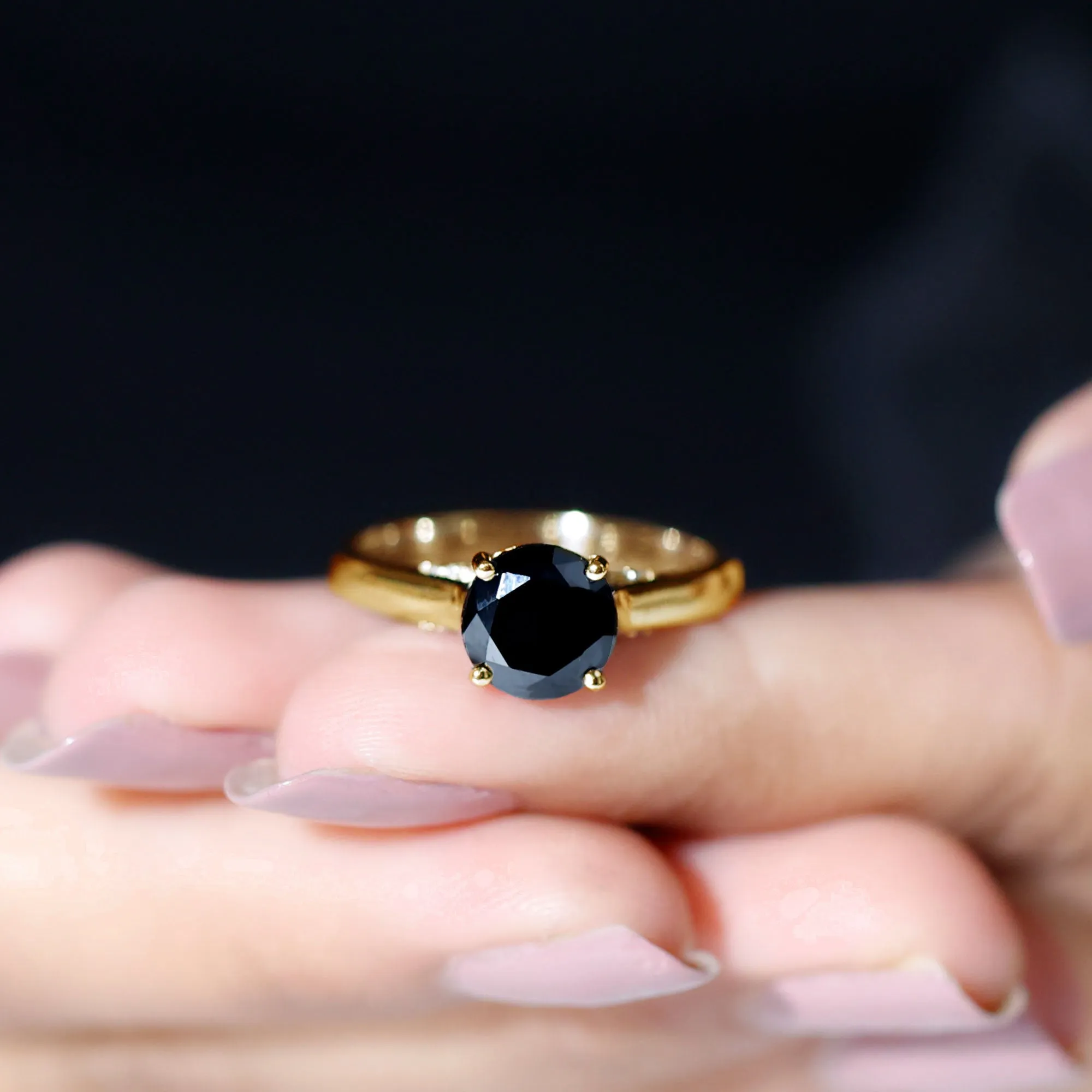 Classic Black Onyx Solitaire Ring with Surprise Diamond Accent